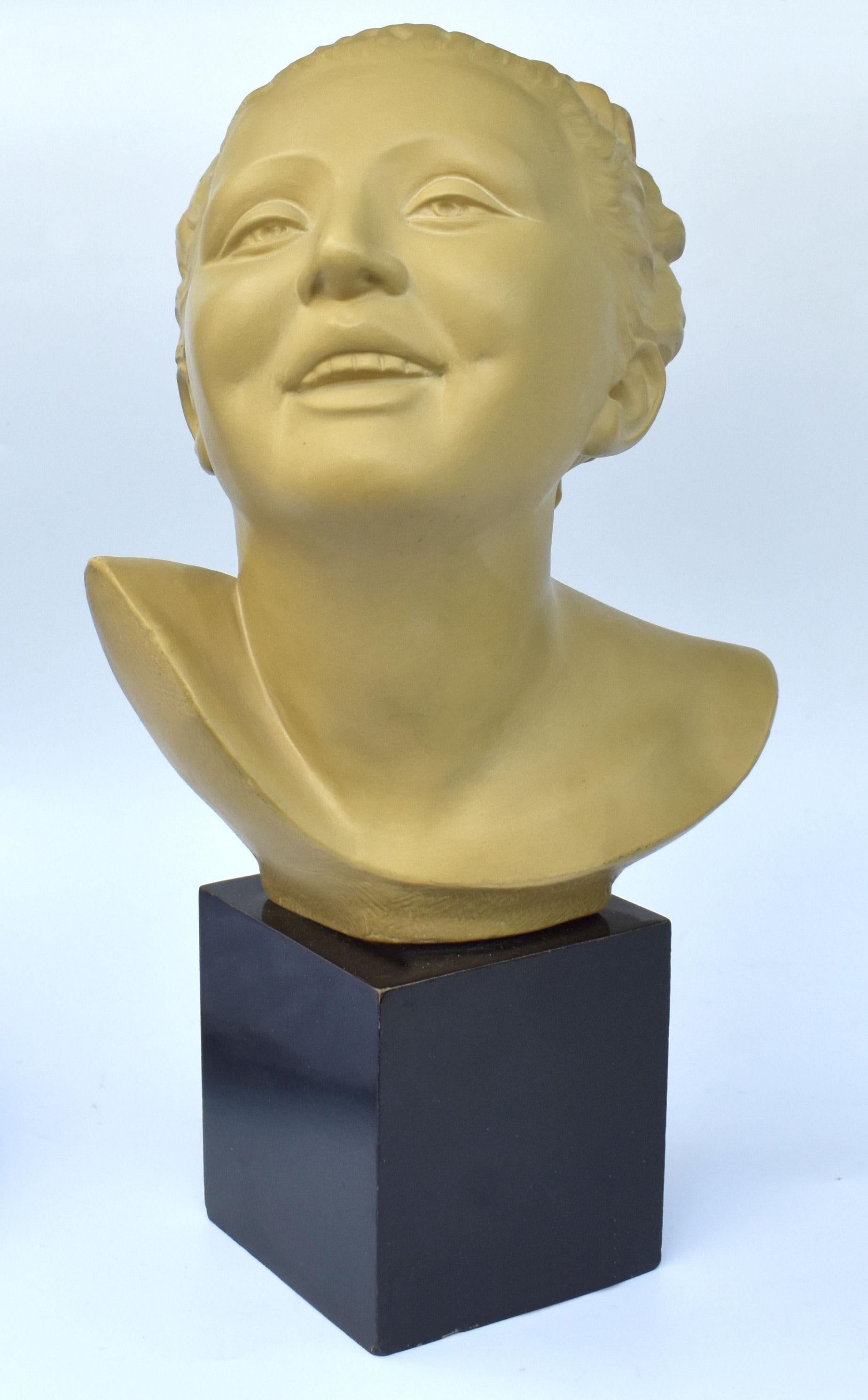 Art Deco Bust On Stand, c1930 By Bohumil Rezl For Sale 6