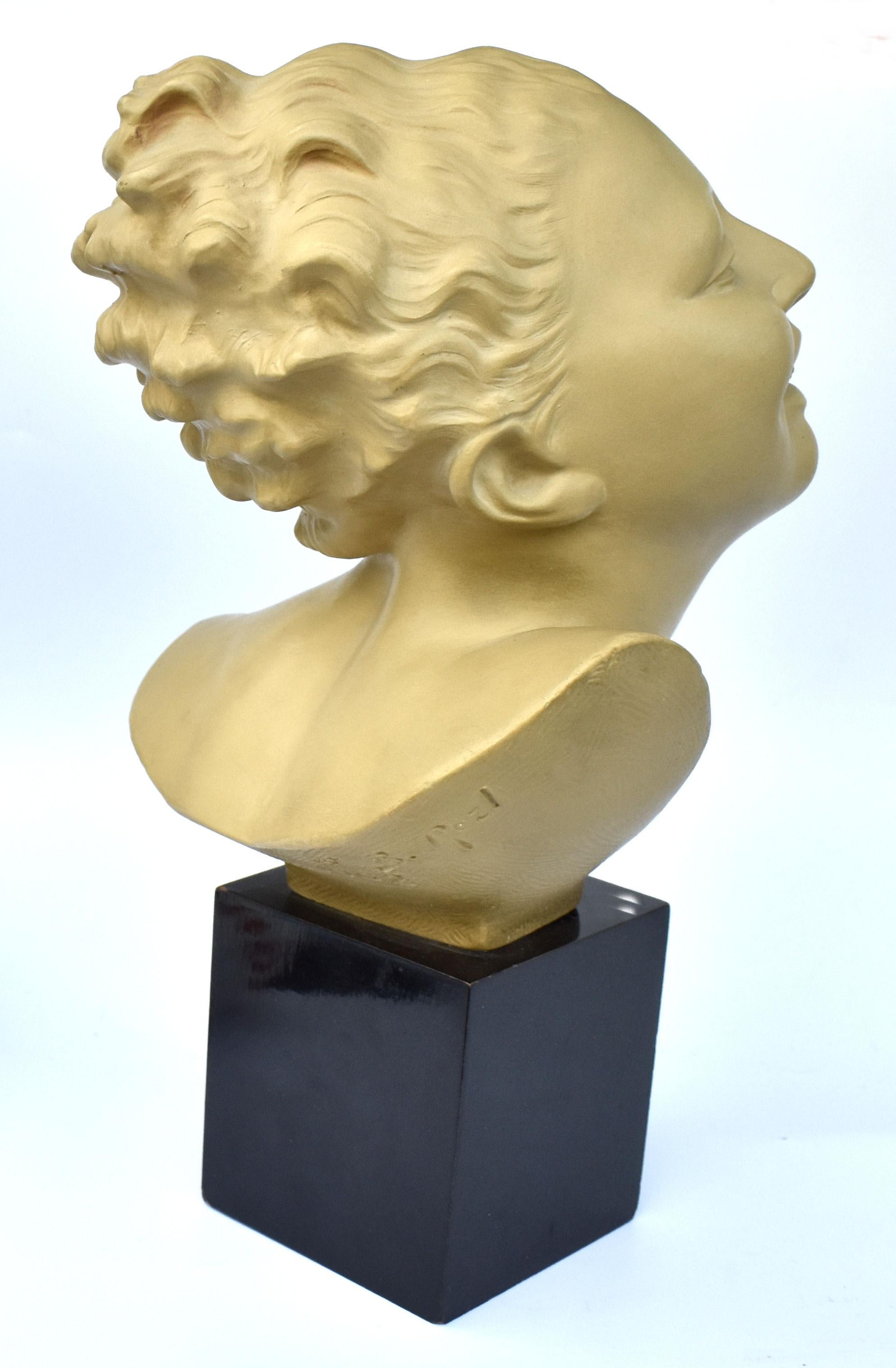 French Art Deco Bust On Stand, c1930 By Bohumil Rezl For Sale