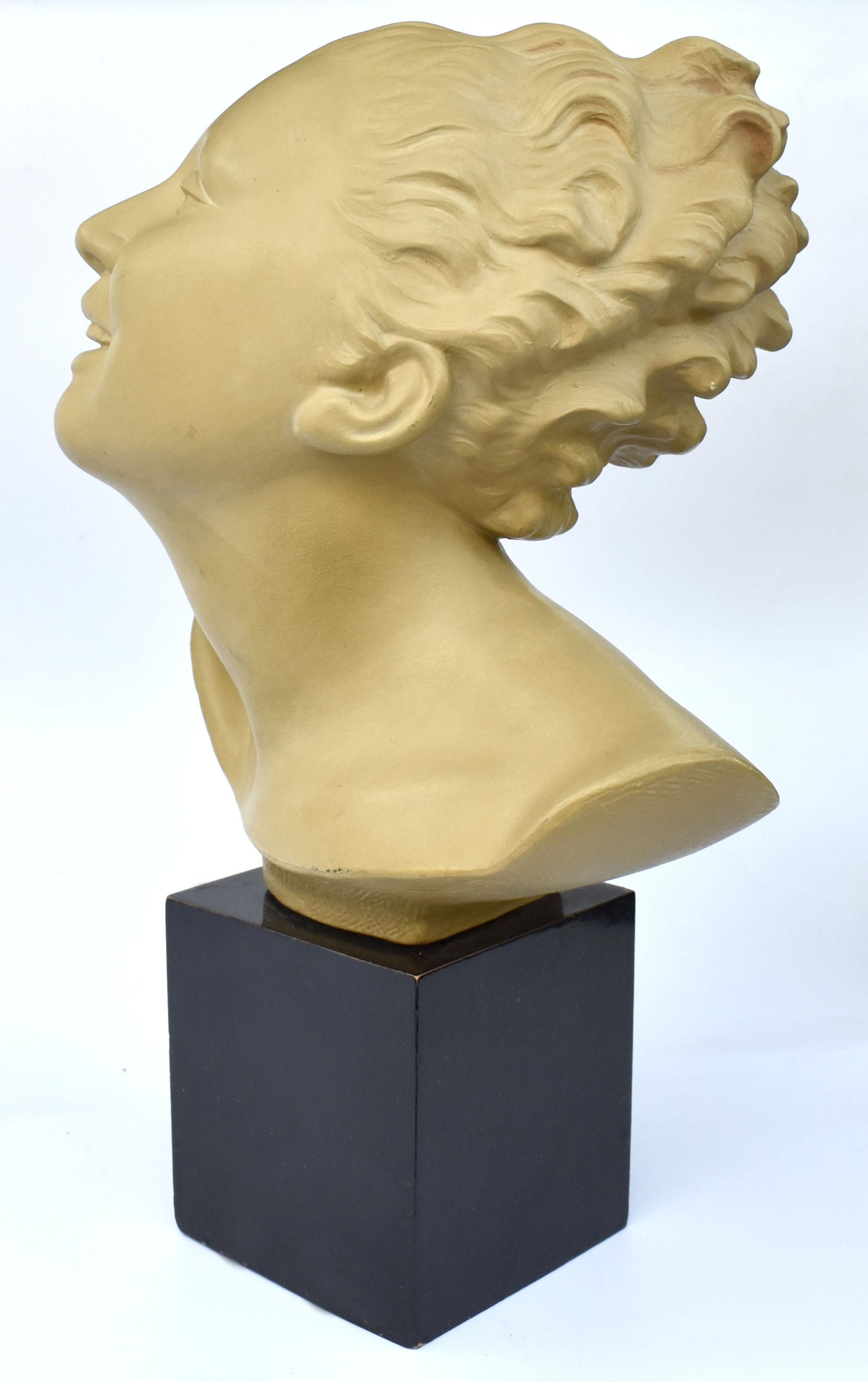 Terracotta Art Deco Bust On Stand, c1930 By Bohumil Rezl For Sale