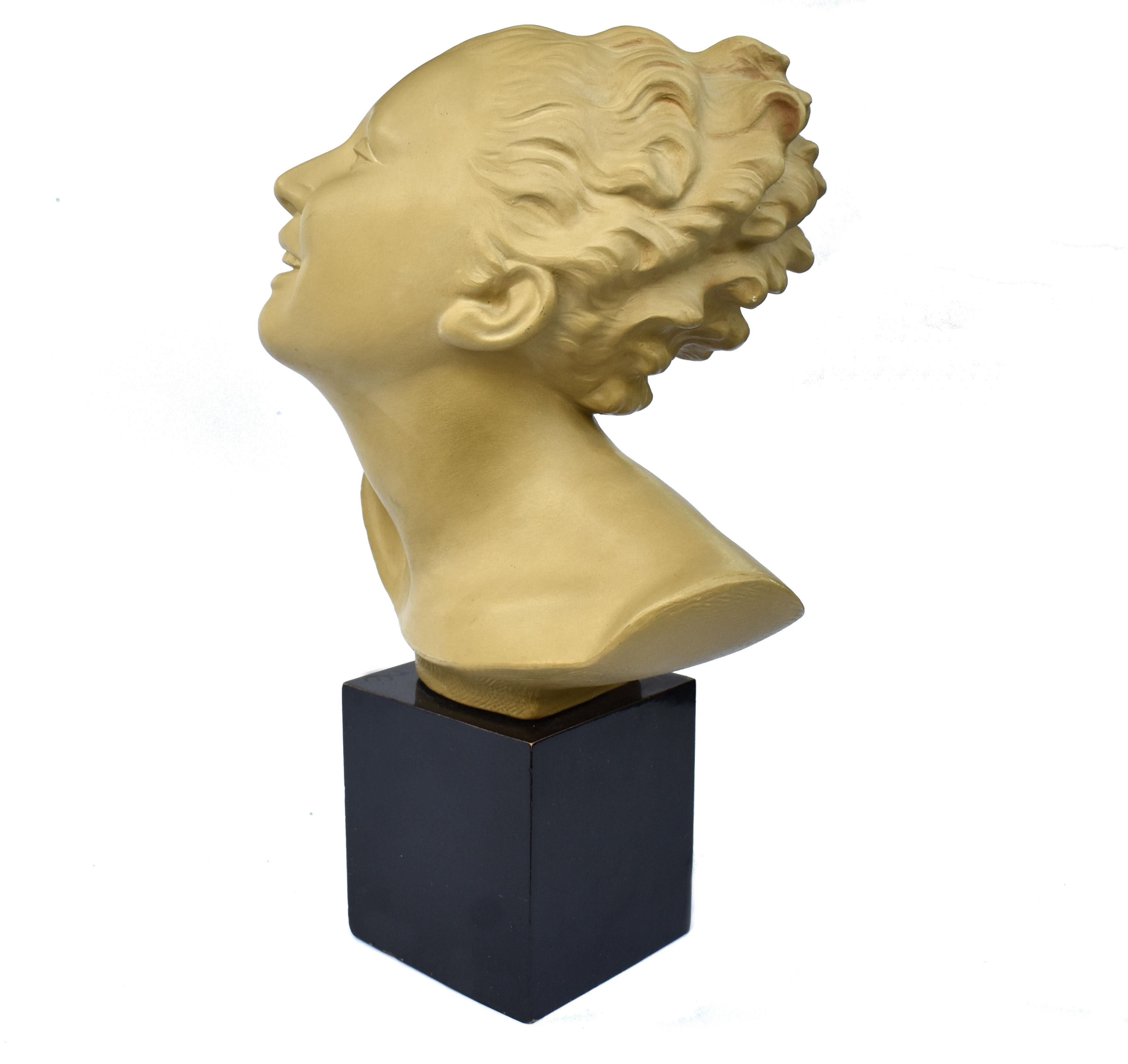 Art Deco Bust On Stand, c1930 By Bohumil Rezl For Sale 1
