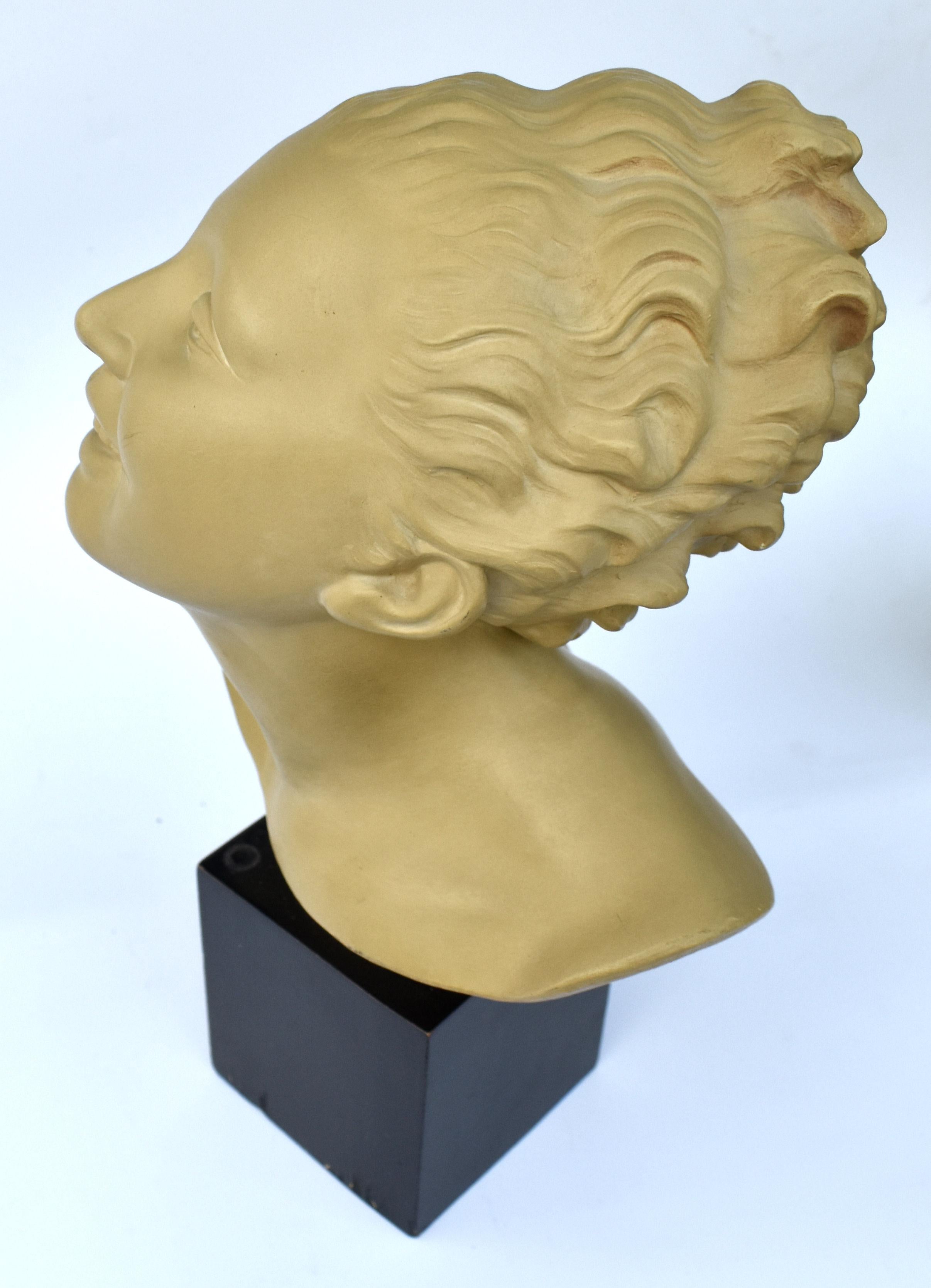 Art Deco Bust On Stand, c1930 By Bohumil Rezl For Sale 2