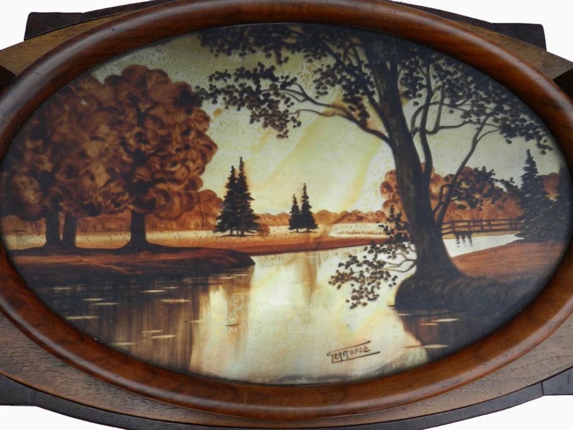 Art Déco Art Deco Vassoio dei Maggiordomi Tavolo Francese Originale Firmato Vassoio Bevande Cocktail