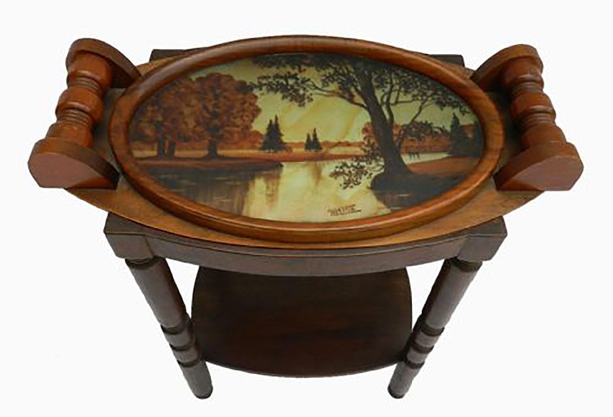 XX secolo Art Deco Vassoio dei Maggiordomi Tavolo Francese Originale Firmato Vassoio Bevande Cocktail