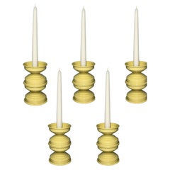 Art Deco Butter Yellow Candle Holders, Italian Contemporary Design, Set of 5