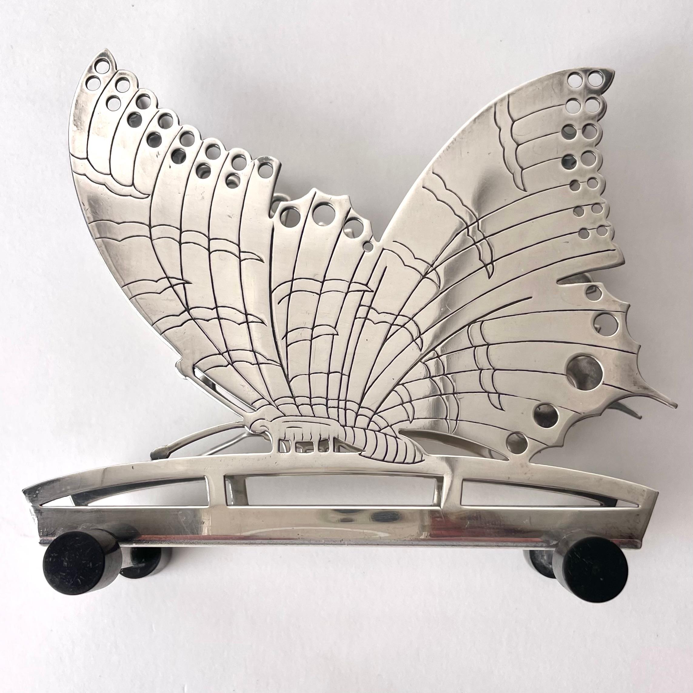 Swedish Art Deco Butterfly Napkin Holder Nickel Silver and Bakelite, 1920s-1930s
