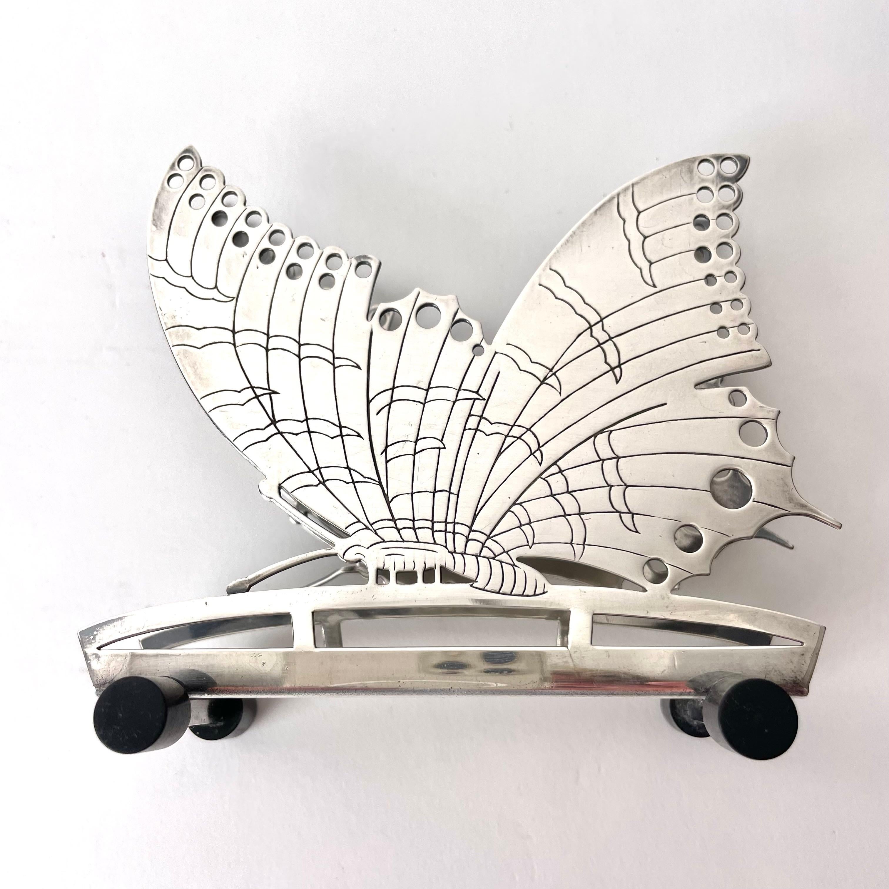 Early 20th Century Art Deco Butterfly Napkin Holder Nickel Silver and Bakelite, 1920s-1930s
