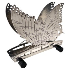 Porte-serviette papillon Art Déco en argent nickelé et bakélite, années 1920-1930
