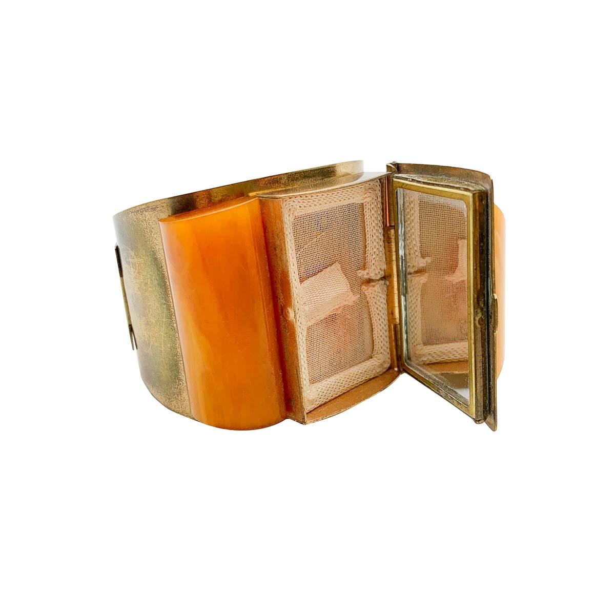 art deco butterscotch bakelite wrist compact 1930 2