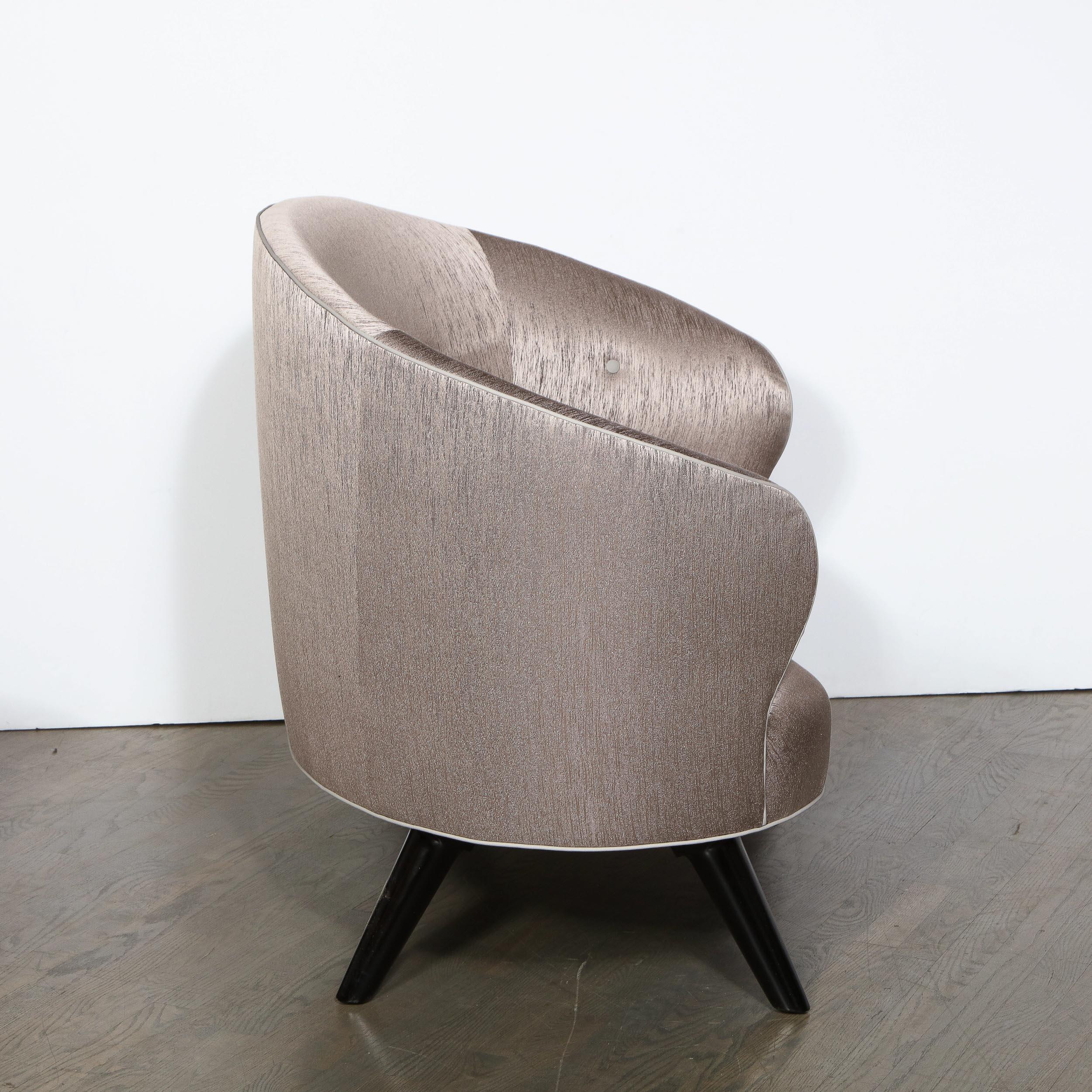 Art Deco Button Back Love Seat w/ Ebonized Walnut Legs in Striated Bronze Silk 2