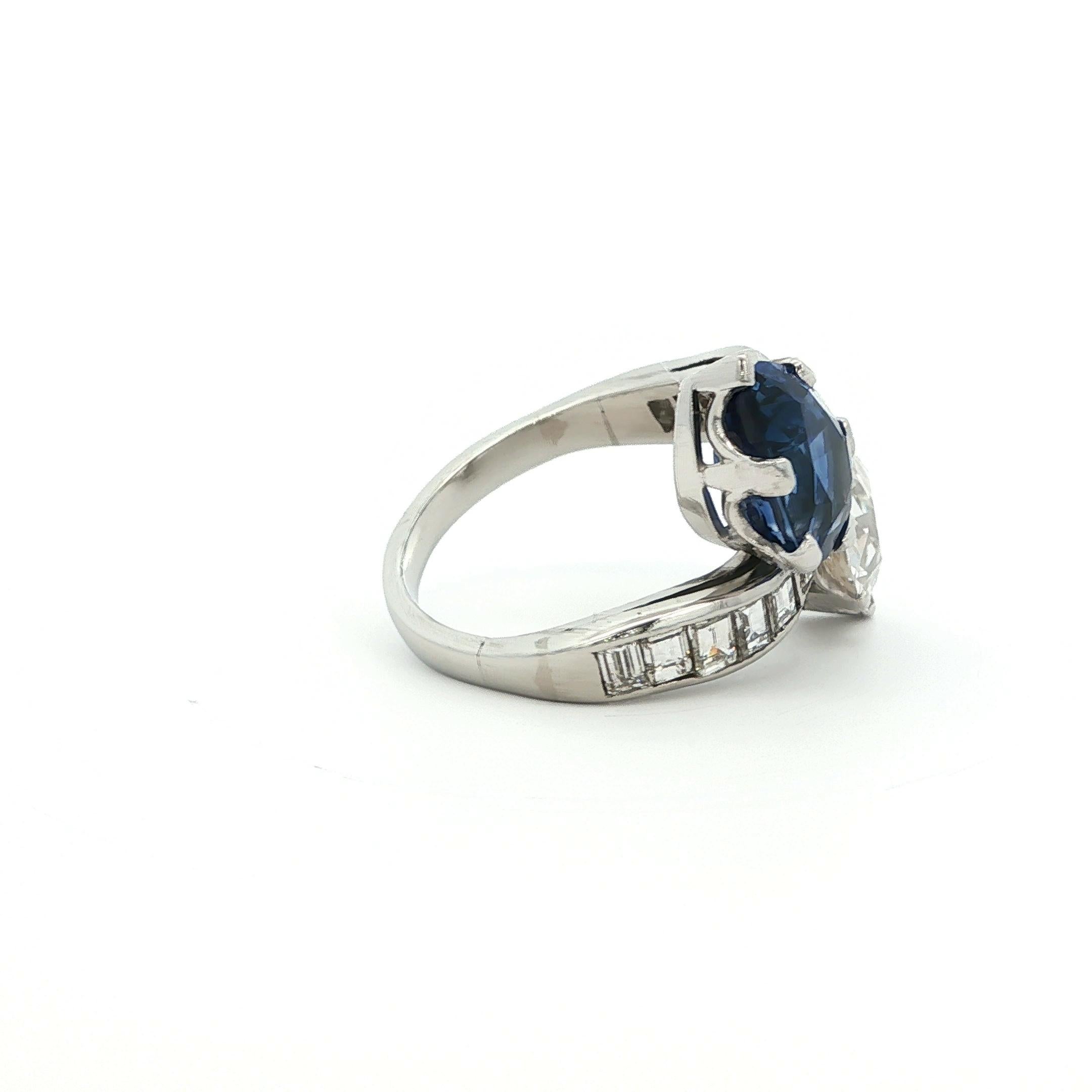 Bague Art Déco By-Pass saphir et diamant Platine Pour femmes en vente