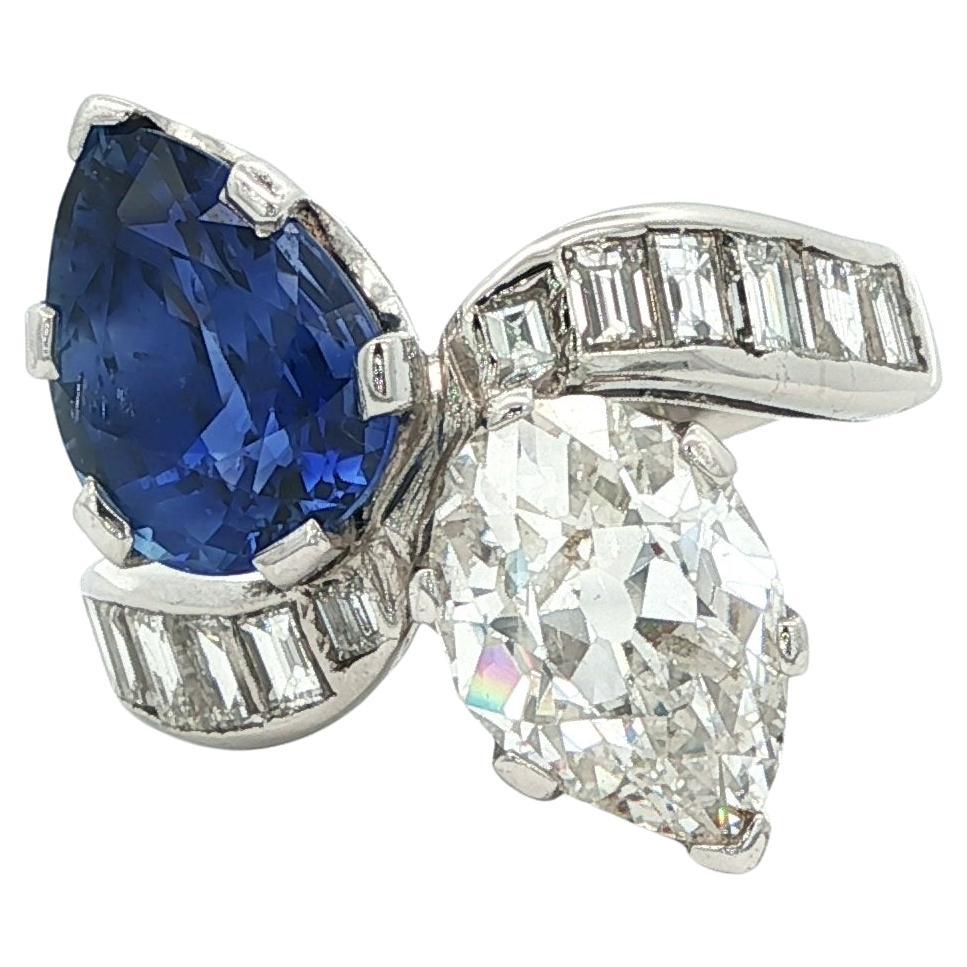 Bague Art Déco By-Pass saphir et diamant Platine en vente