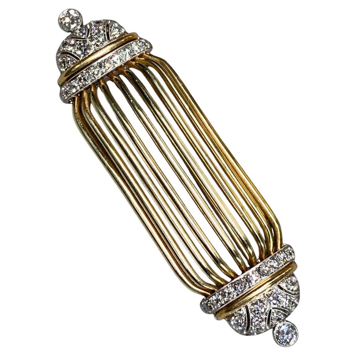 Art Deco C. D. Peacock European Diamond Birdcage Brooch in 18K Gold 
Platinum