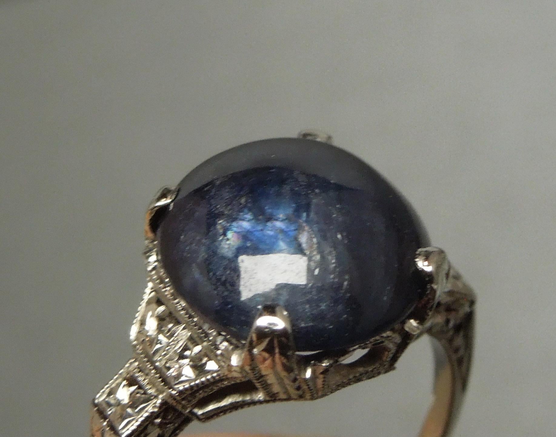 Oval Cut Art Deco 6.85 Carat Cabochon Sapphire Solitaire Ring