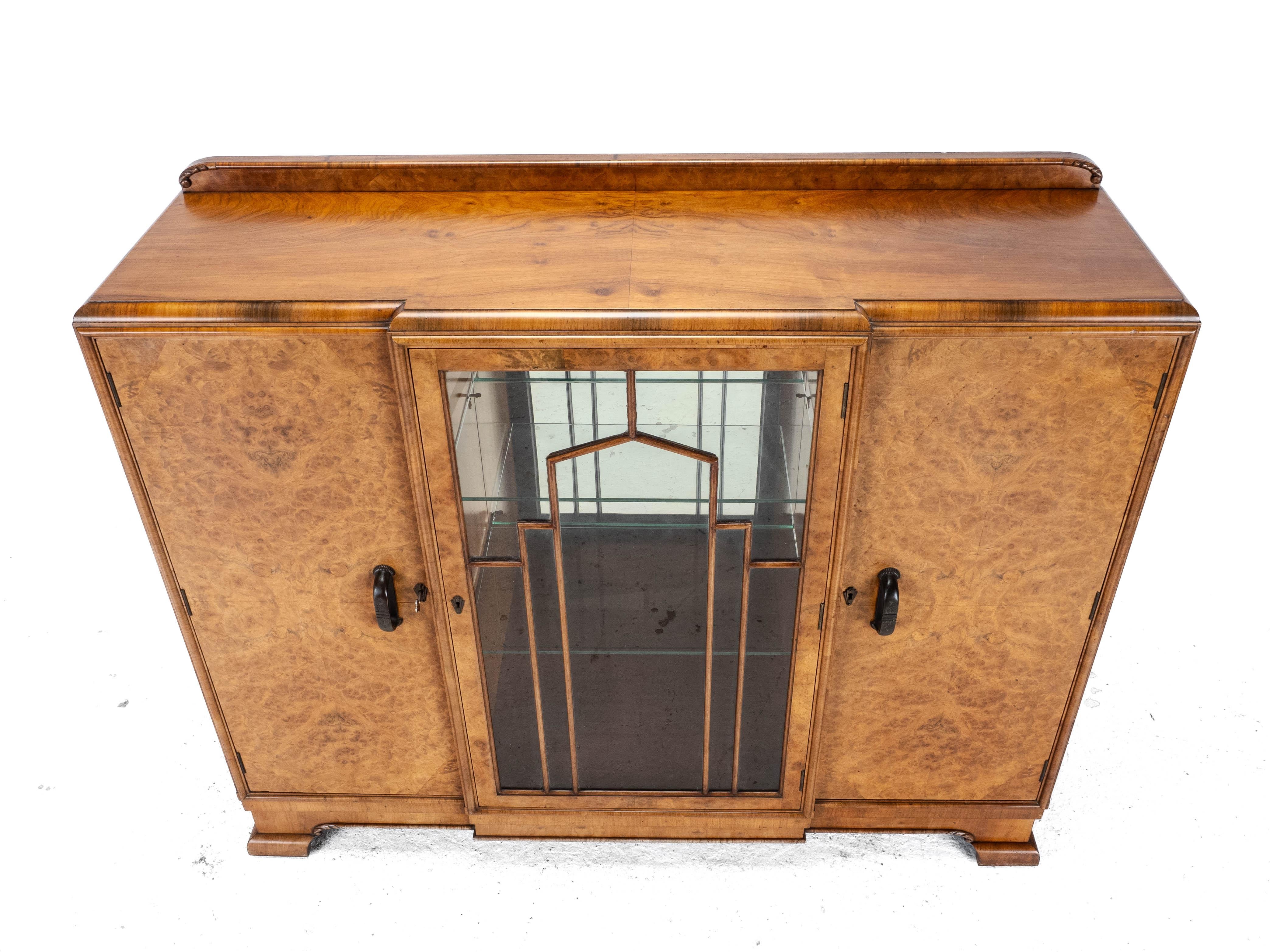 Art Deco C1920 Burr Walnut Display Cabinet Sideboard by Leemings 4