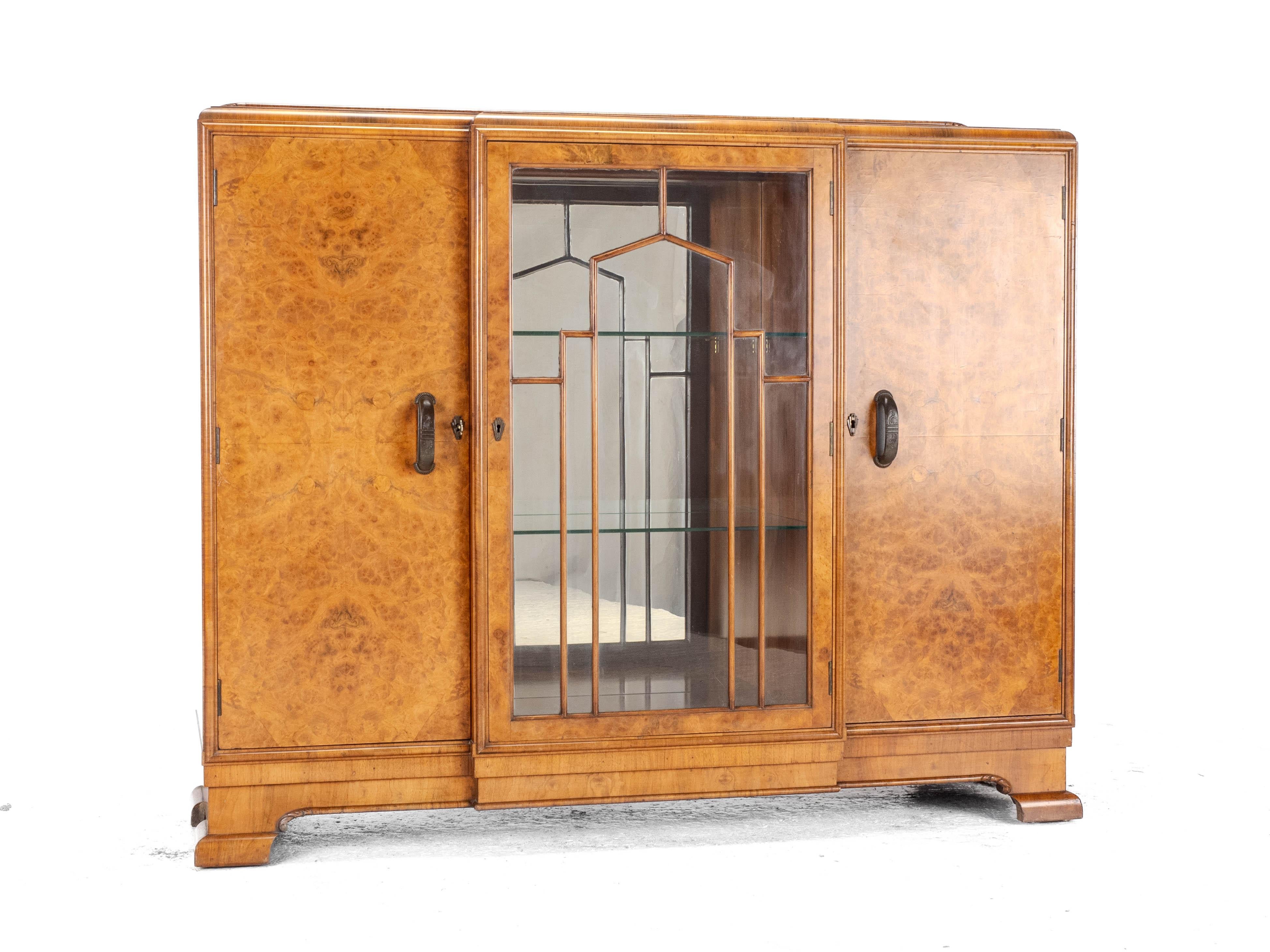 Art Deco C1920 Burr Walnut Display Cabinet Sideboard by Leemings 7