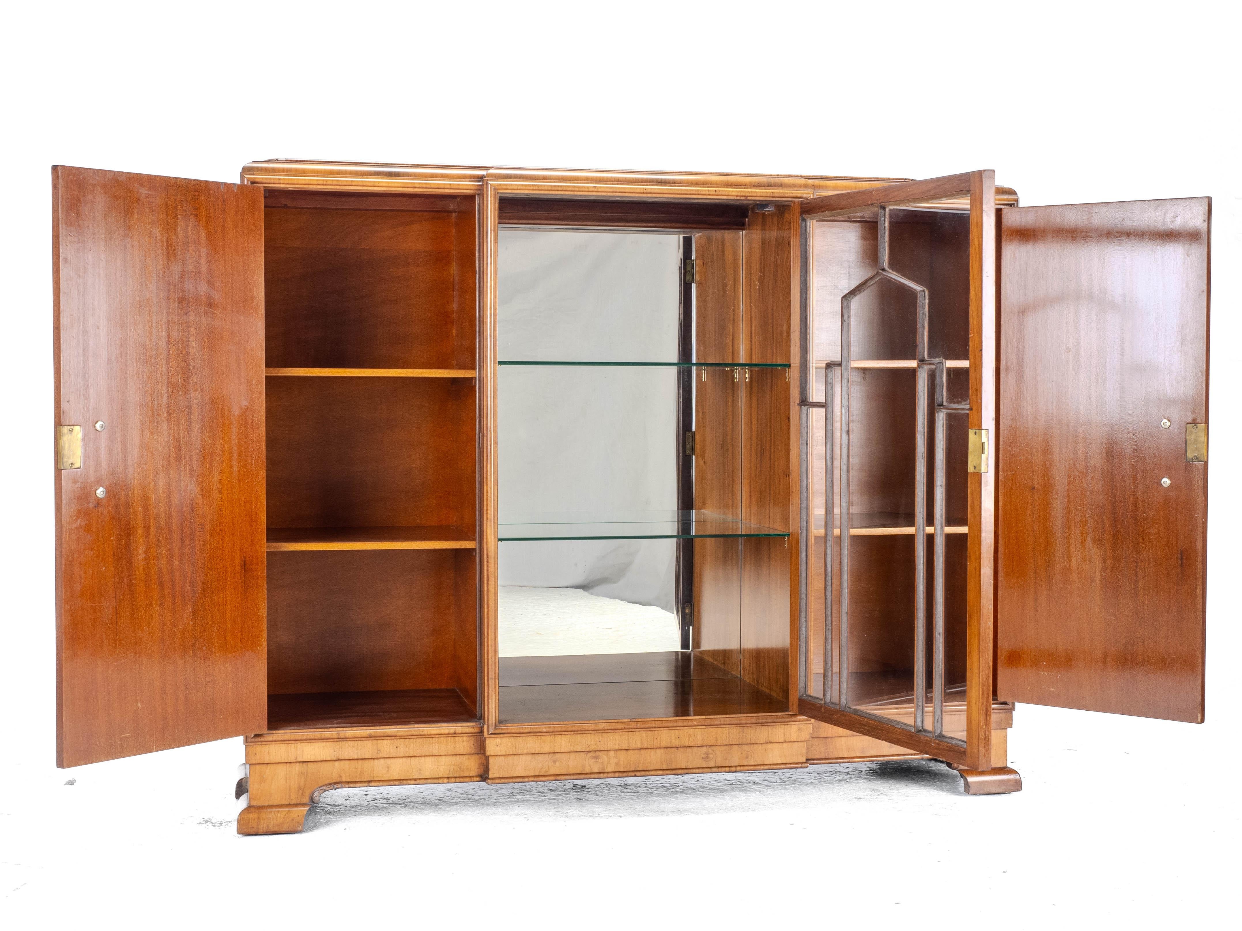 Art Deco C1920 Burr Walnut Display Cabinet Sideboard by Leemings 8