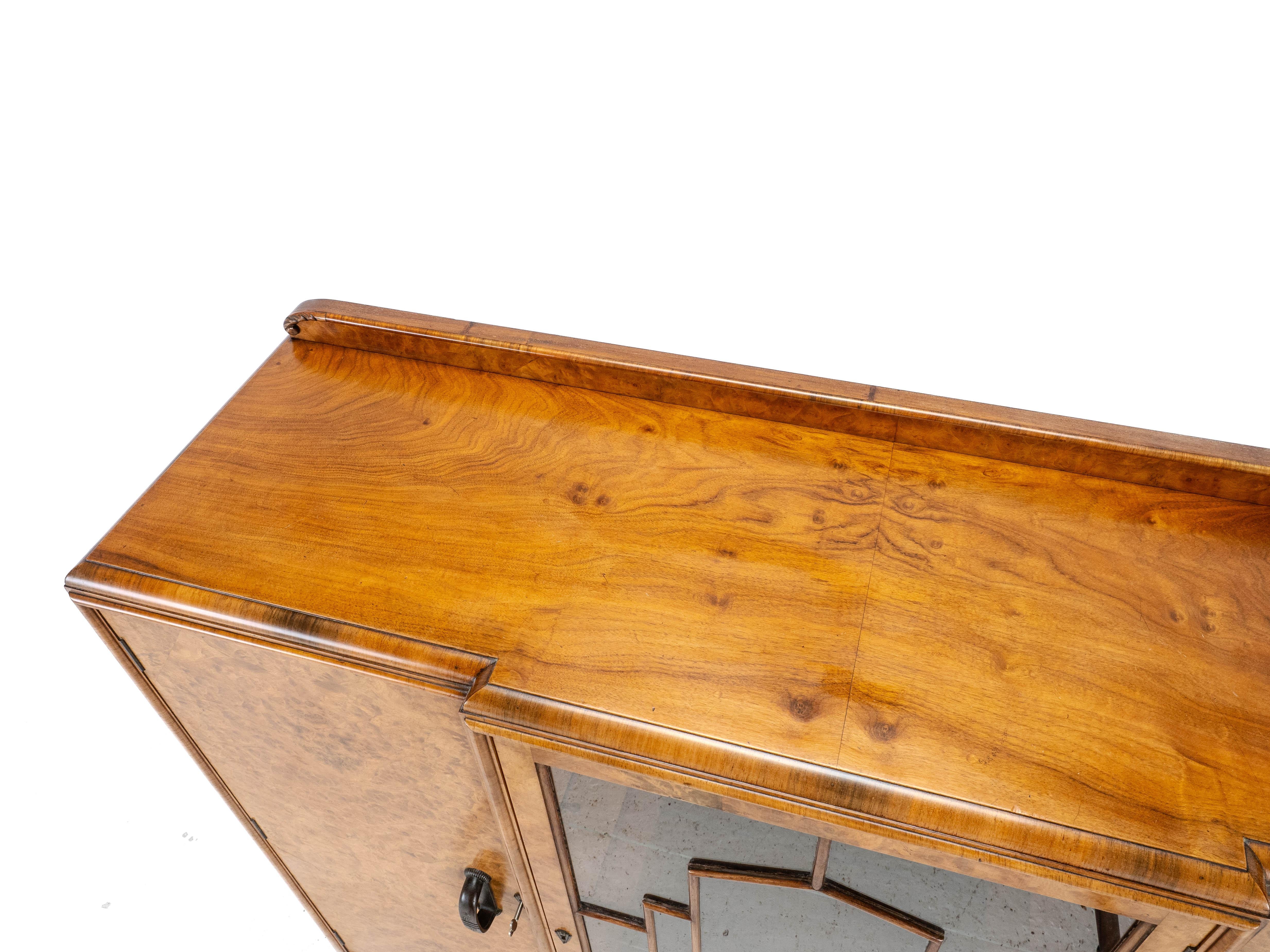 Art Deco C1920 Burr Walnut Display Cabinet Sideboard by Leemings 2
