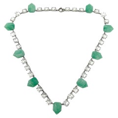 Art Deco c.1920 Crystal and Green Glass Vintage Necklace