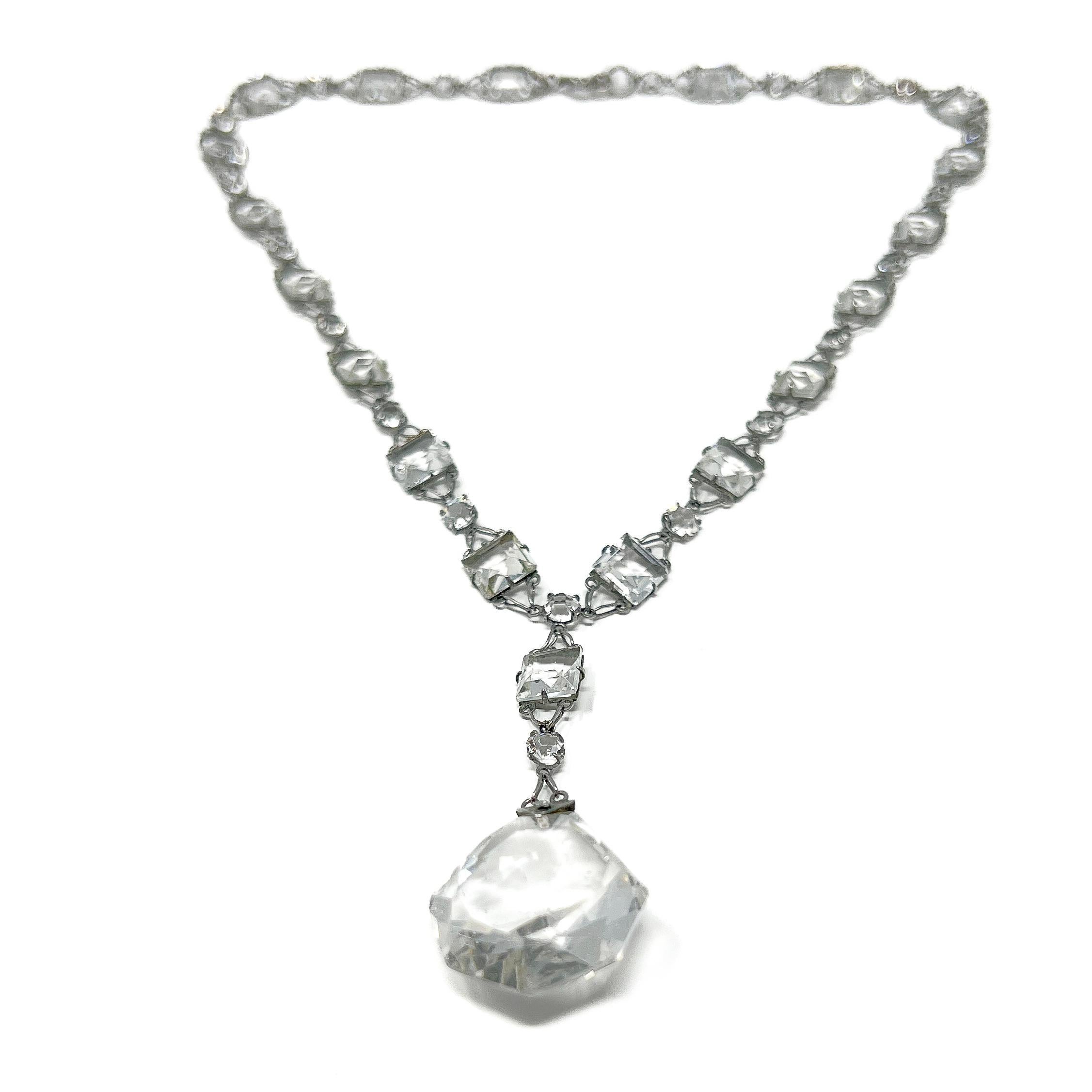Art Deco c.1920 Platinon and Crystal Antique Pendant Necklace 1