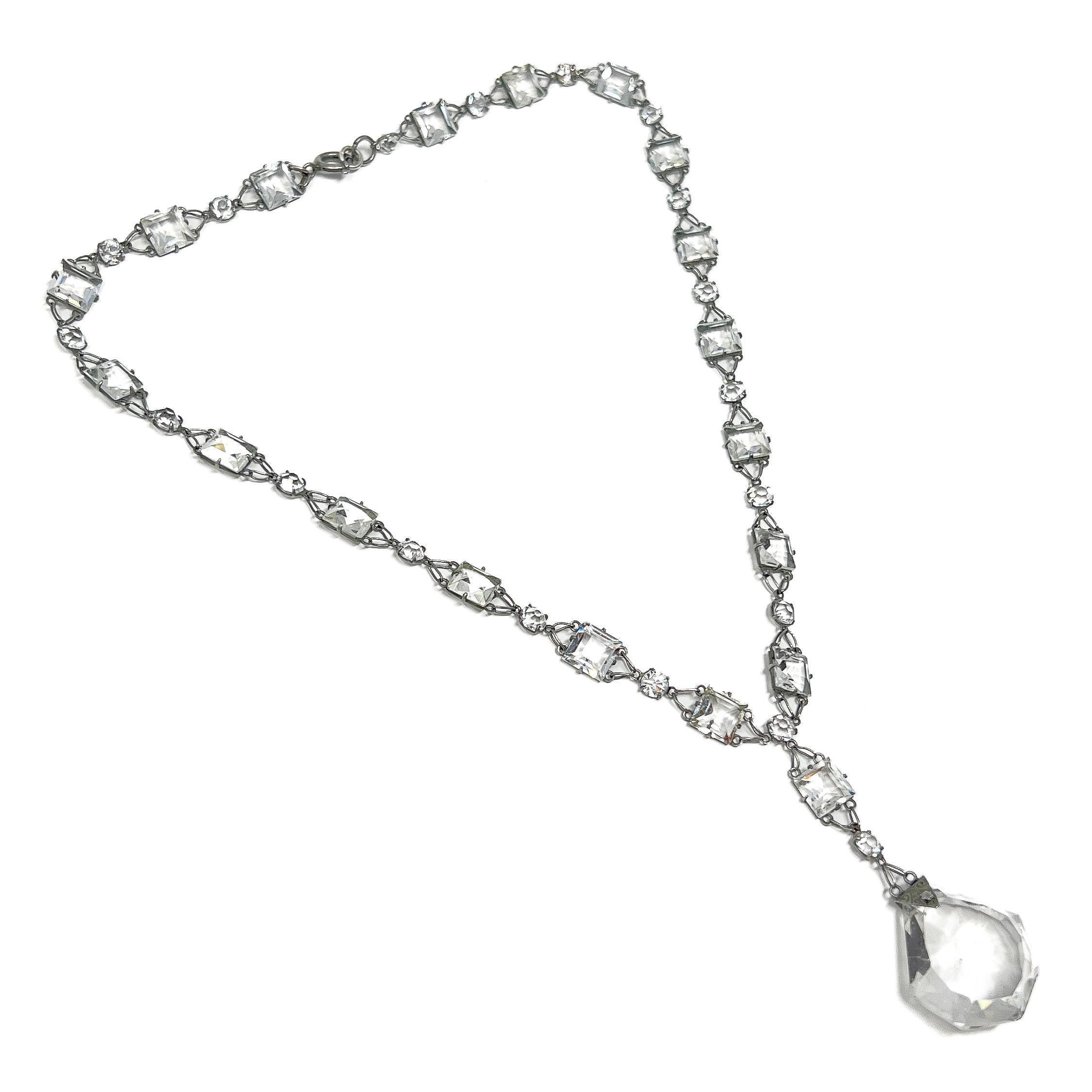 Art Deco c.1920 Platinon and Crystal Antique Pendant Necklace 2