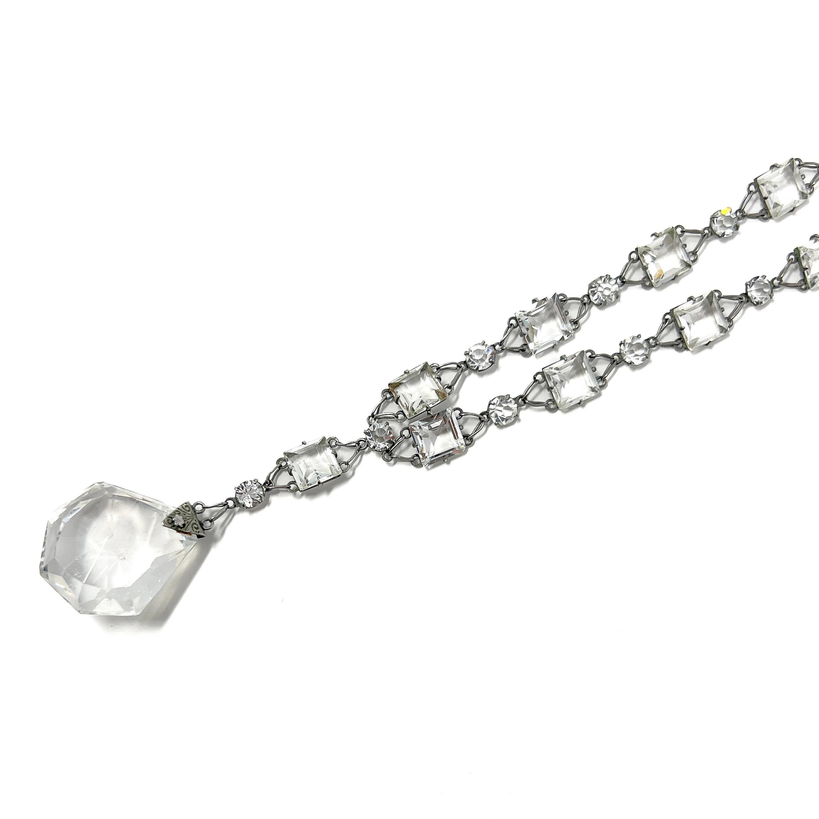 Art Deco c.1920 Platinon and Crystal Antique Pendant Necklace 4