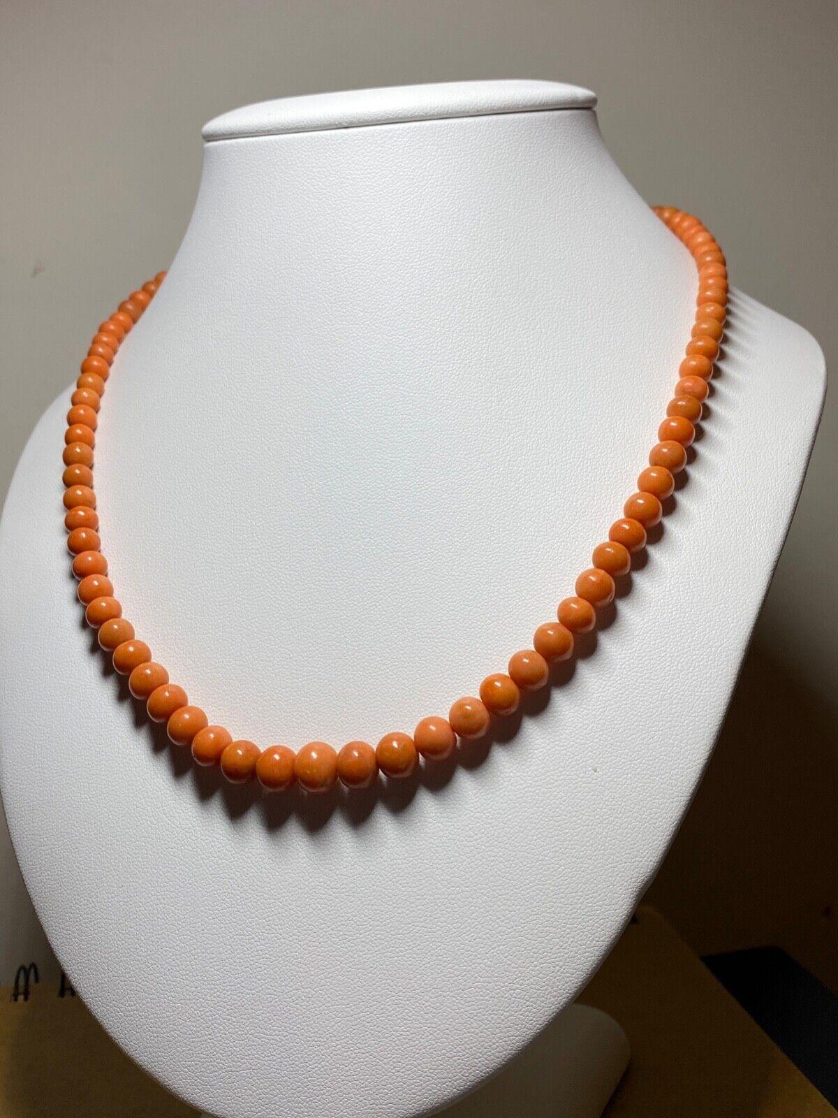 Art Deco Art-Deco c1920's Mediterranean Natural Salmon Red Coral Bead Necklace, 10mm-5mm. For Sale