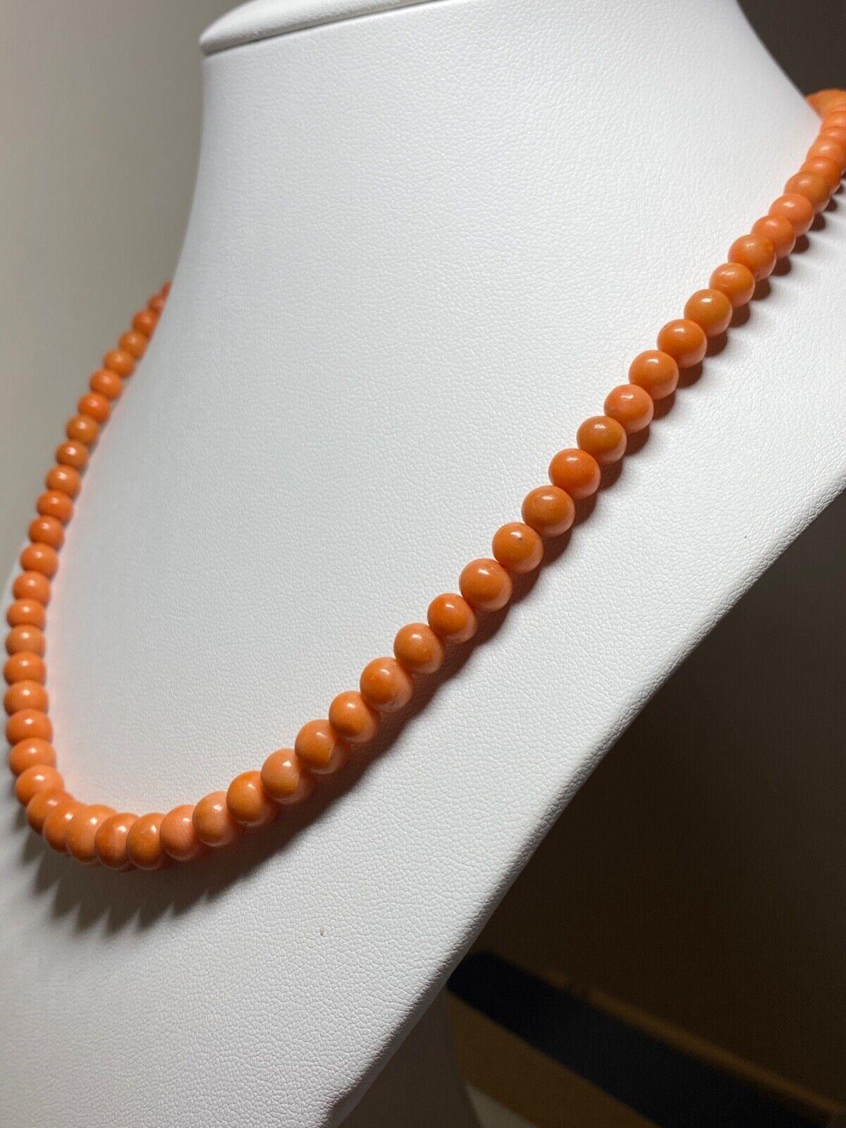 Art-Deco c1920's Mediterranean Natural Salmon Red Coral Bead Necklace, 10mm-5mm. In Excellent Condition For Sale In MELBOURNE, AU