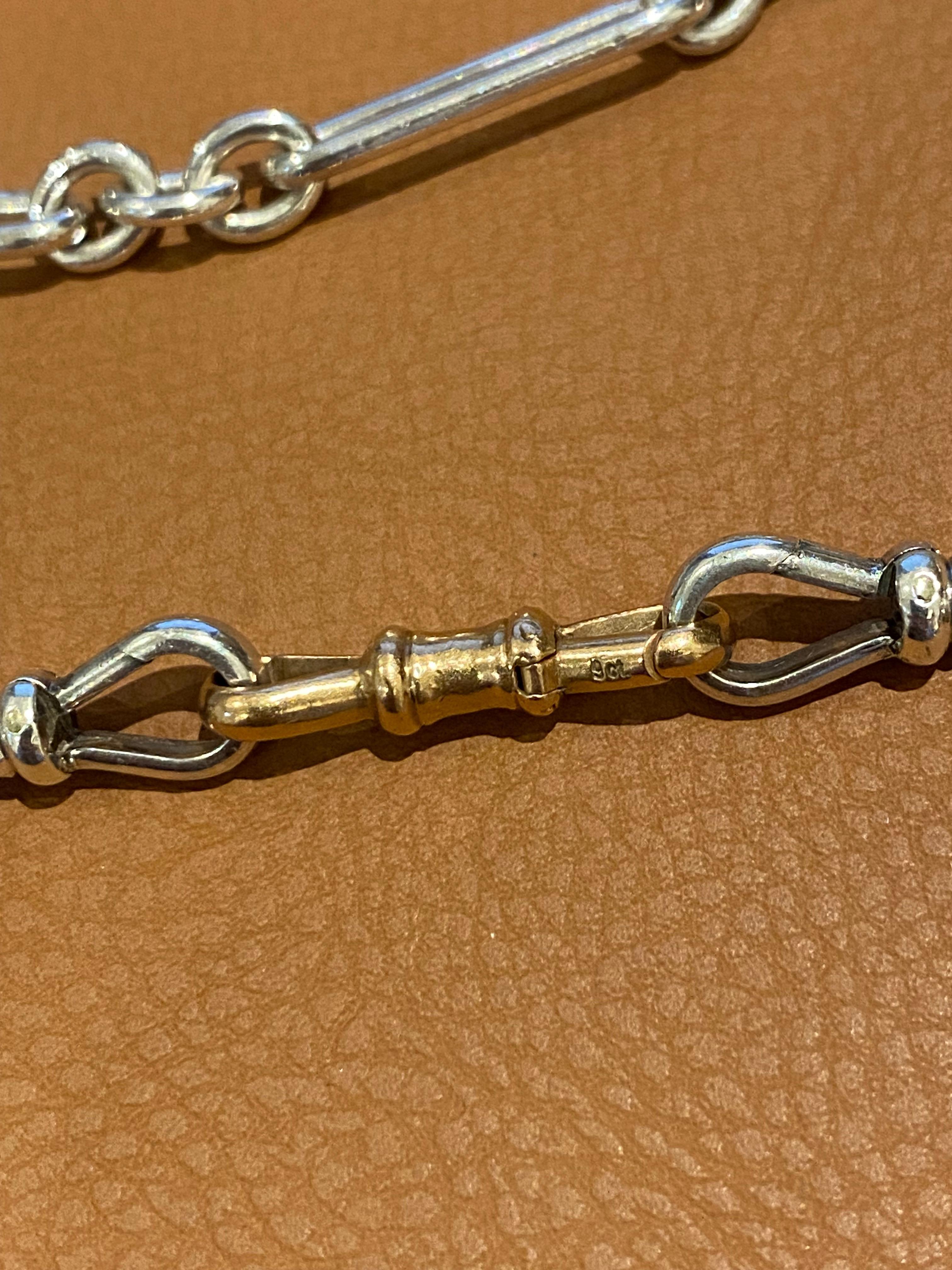 Art-Deco c1920's S/Silver Albert Fob Chain , with T-bar & 9K Gold Extension. 5