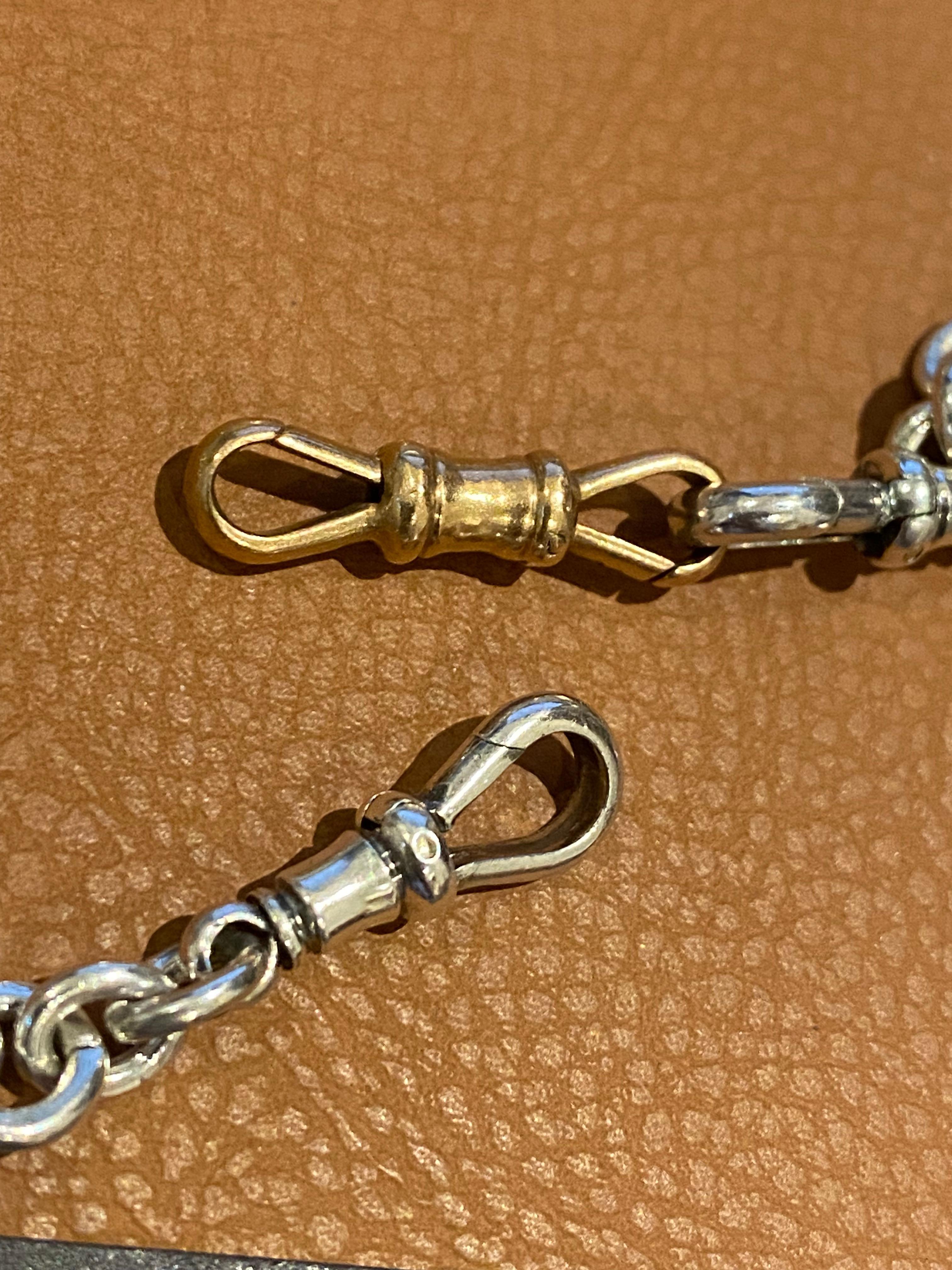 Art-Deco c1920's S/Silver Albert Fob Chain , with T-bar & 9K Gold Extension. 6