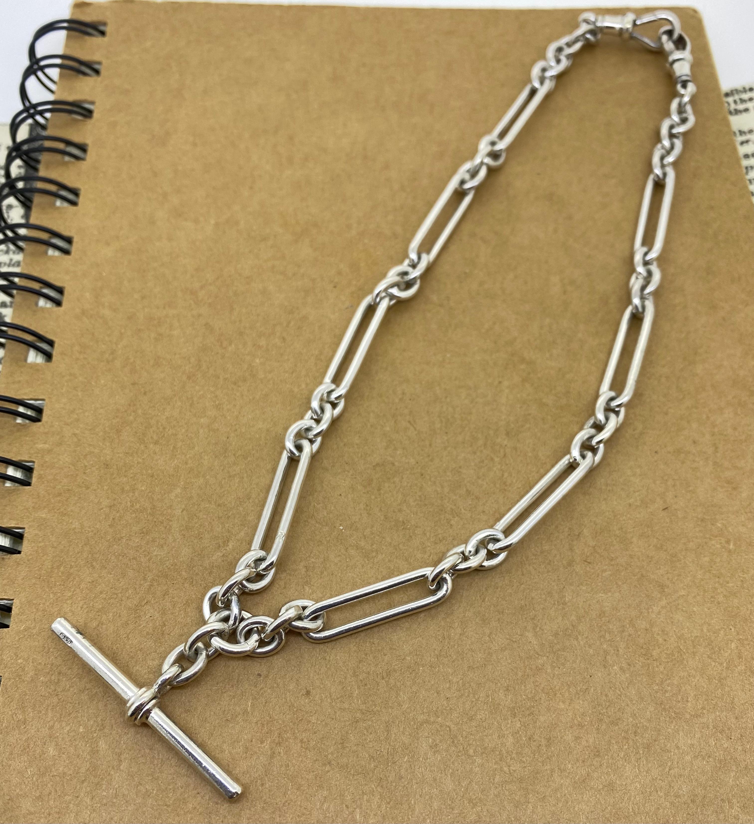 Art Deco Art-Deco c1920's S/Silver Albert Fob Chain , with T-bar & 9K Gold Extension.