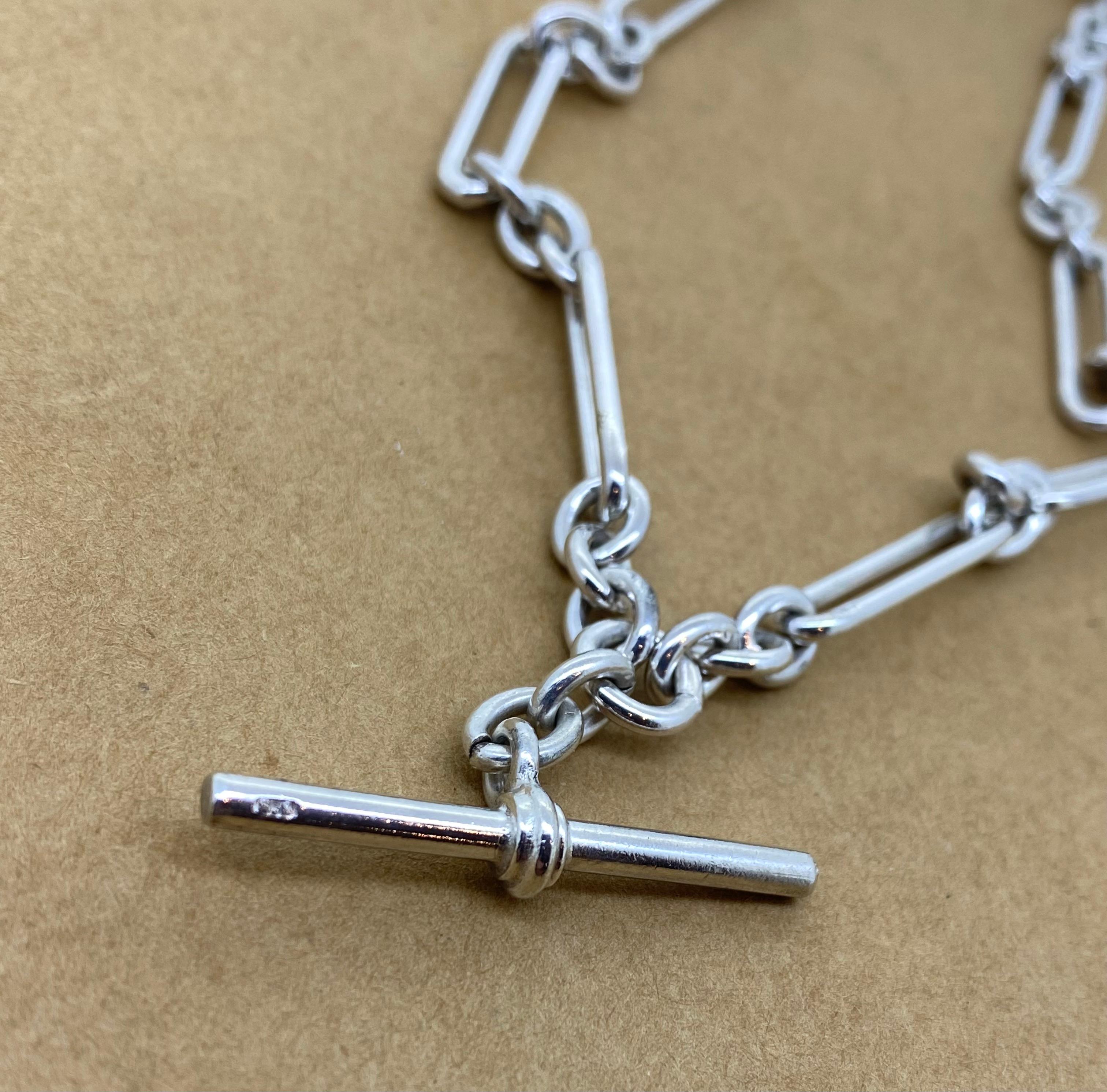 Art-Deco c1920's S/Silver Albert Fob Chain , with T-bar & 9K Gold Extension. In Excellent Condition In MELBOURNE, AU