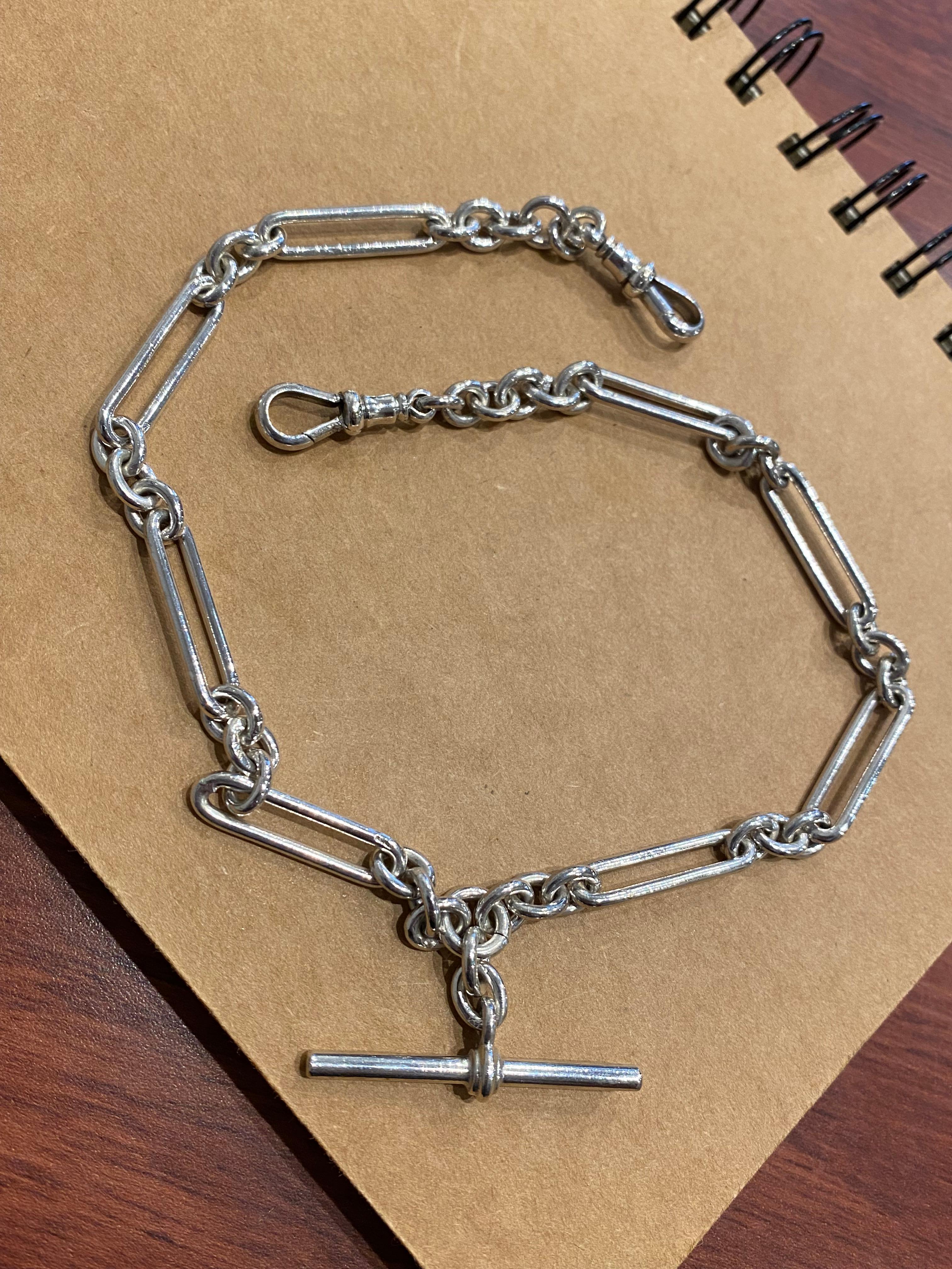 Women's or Men's Art-Deco c1920's S/Silver Albert Fob Chain , with T-bar & 9K Gold Extension.
