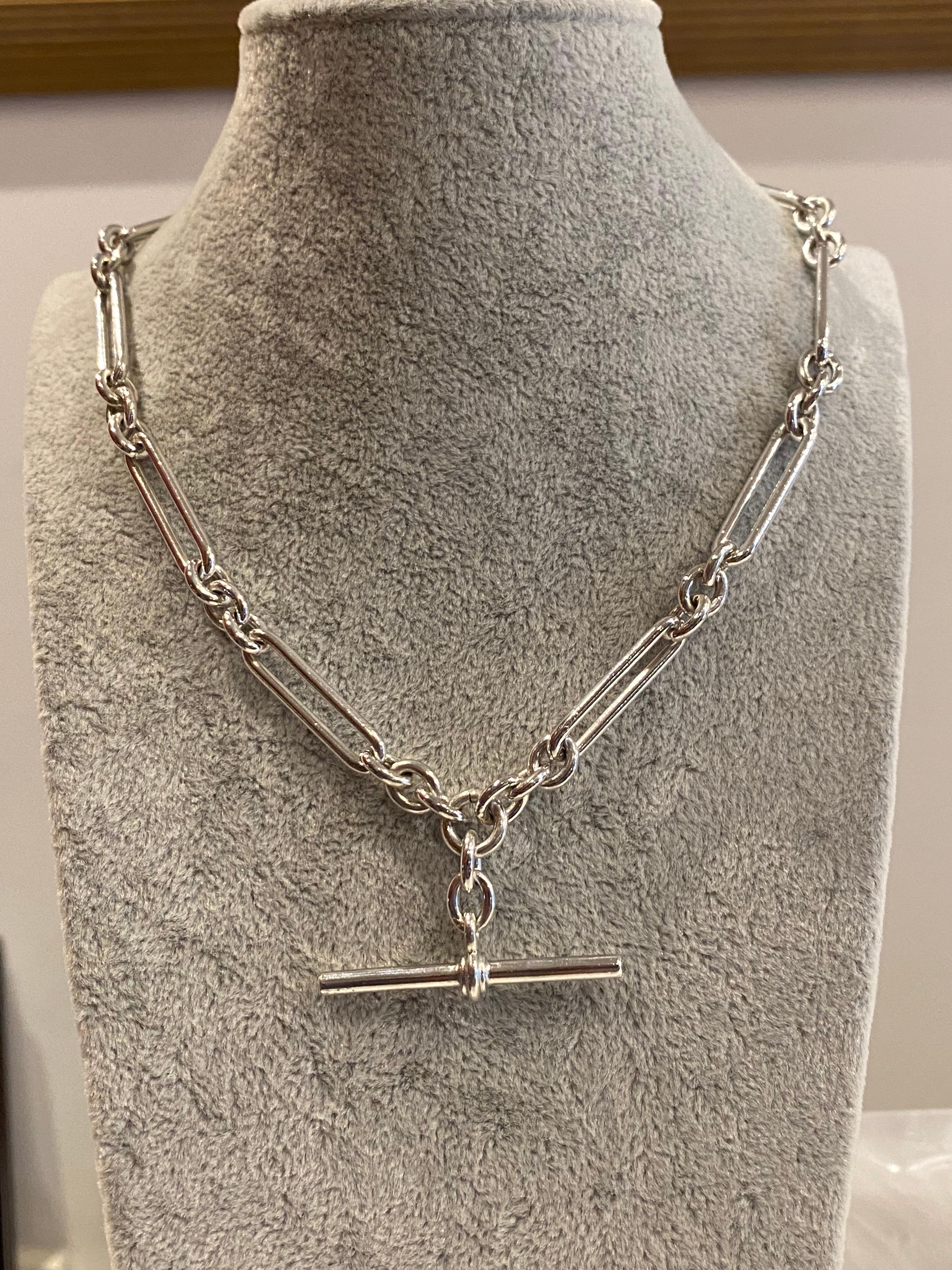 Art-Deco c1920's S/Silver Albert Fob Chain , with T-bar & 9K Gold Extension. 3