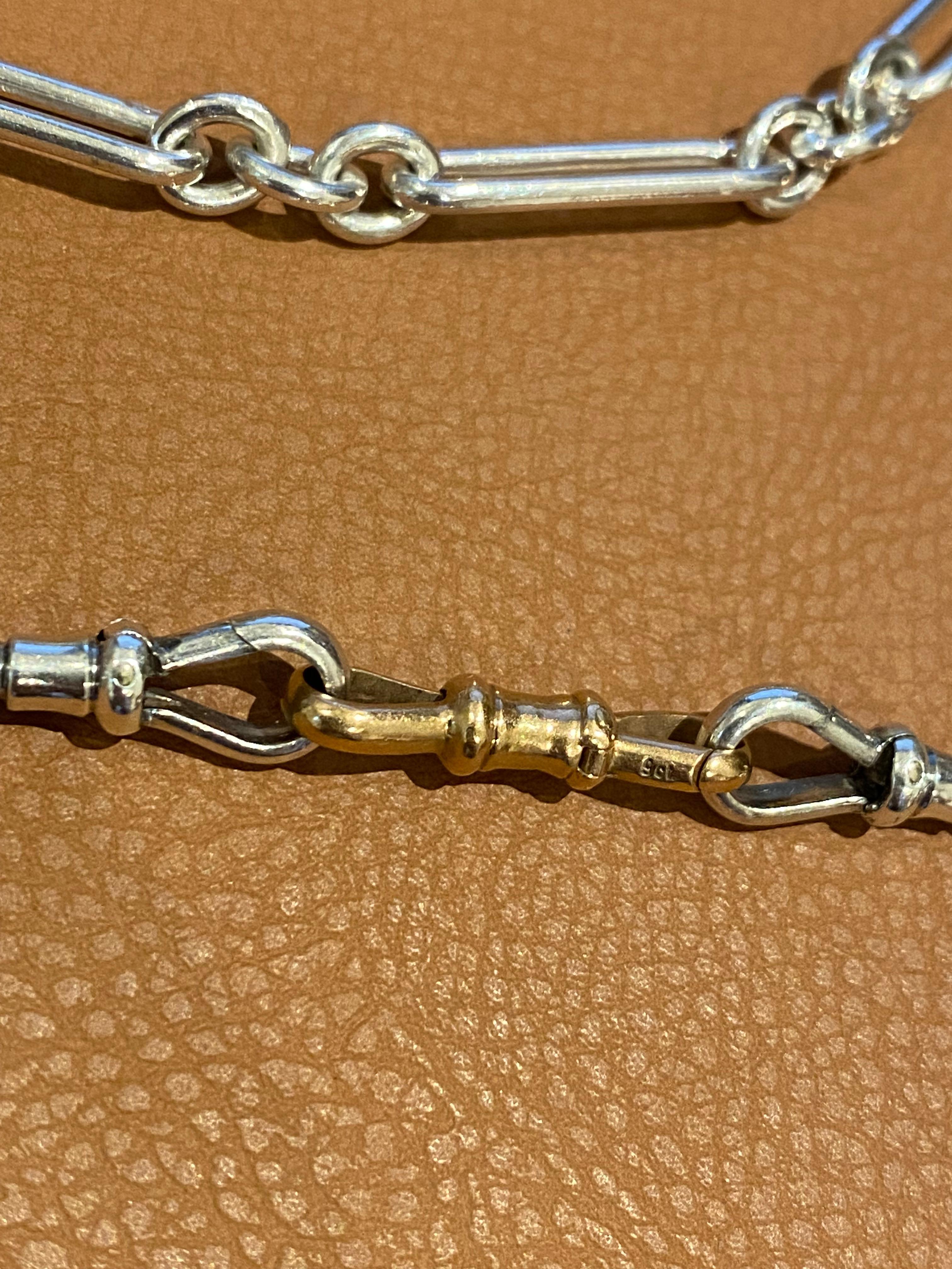 Art-Deco c1920's S/Silver Albert Fob Chain , with T-bar & 9K Gold Extension. 4