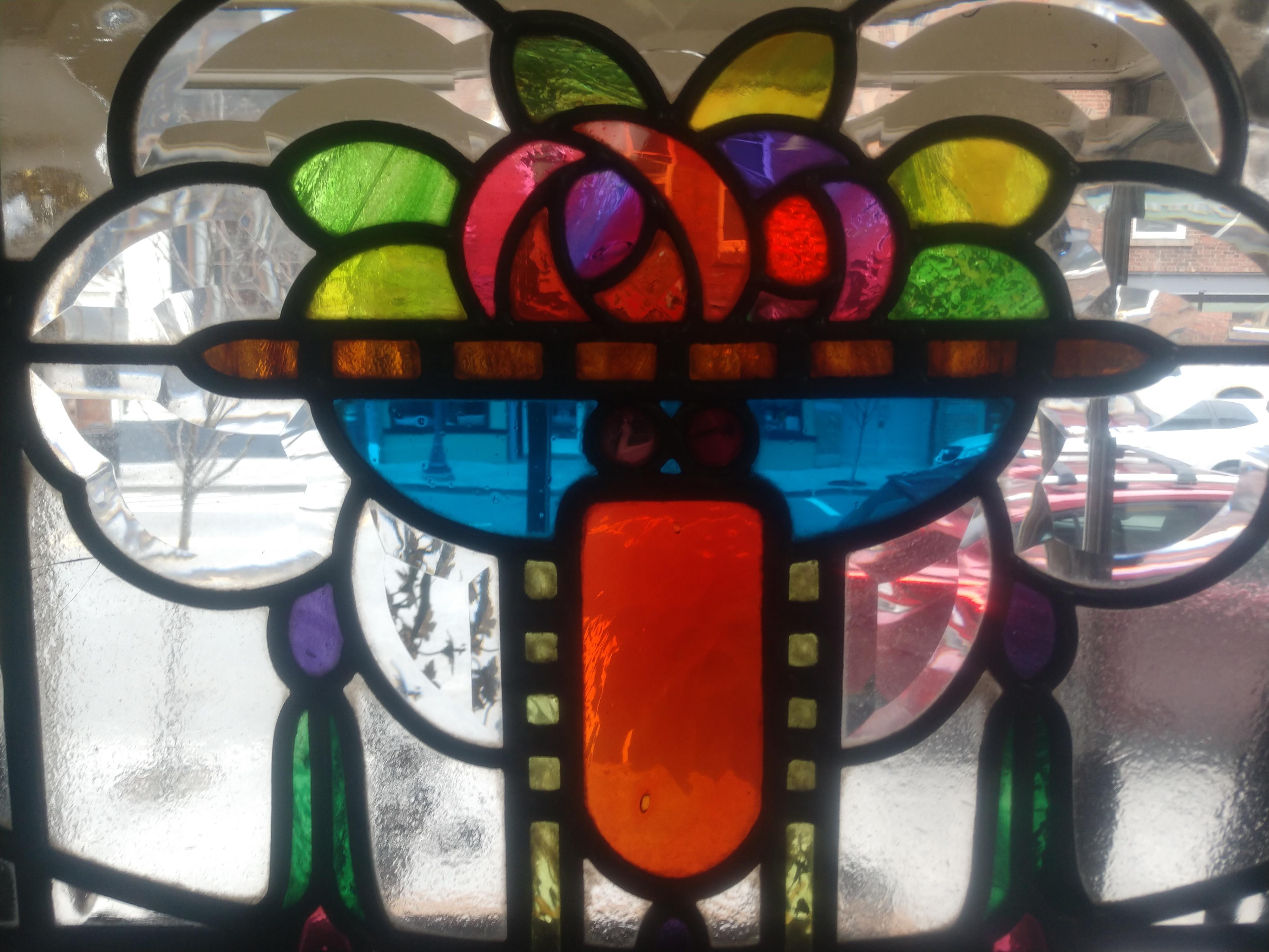 Art Deco circa 1925 Leaded and Stained Glass Window 3
