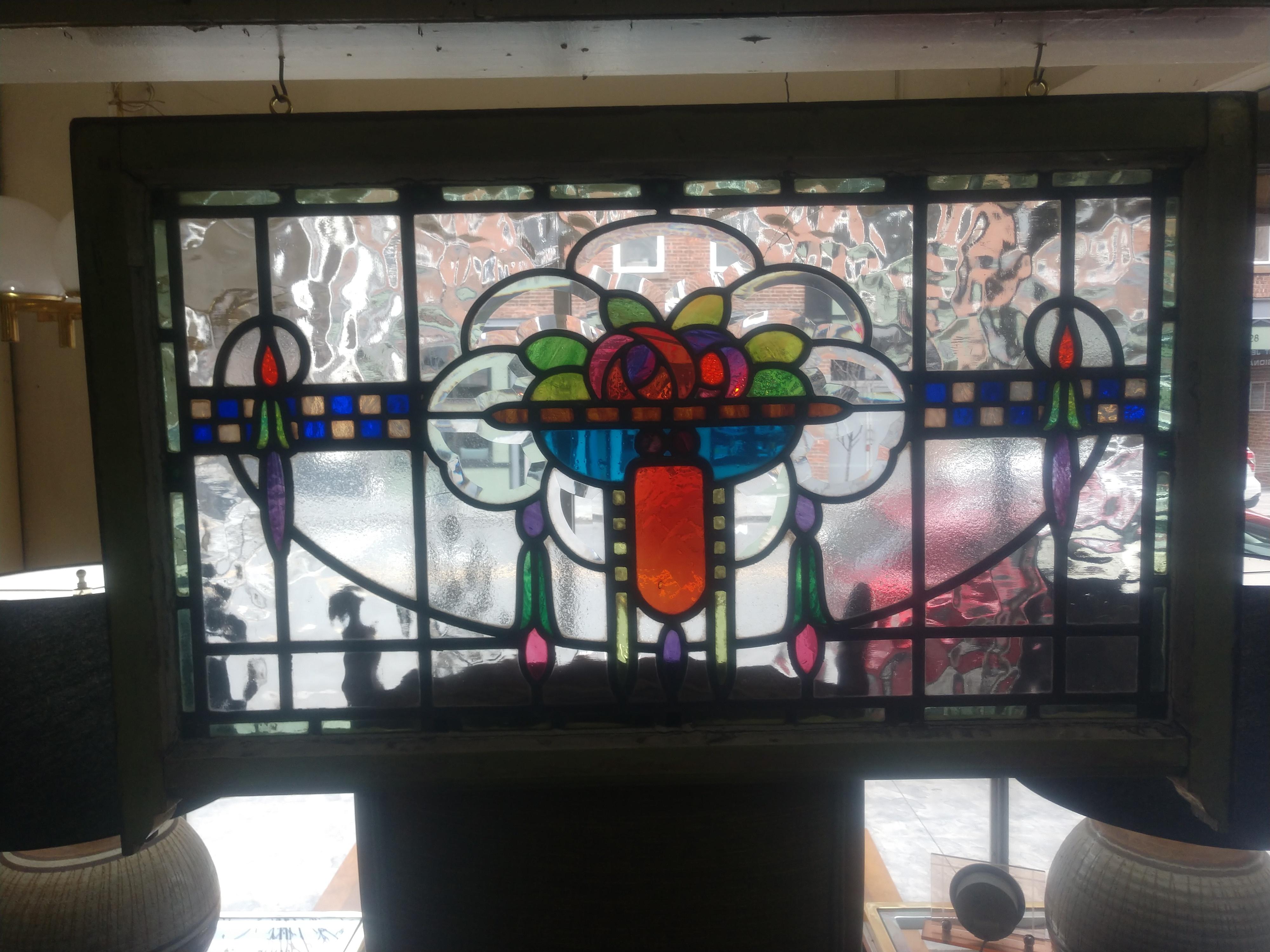 Art Deco circa 1925 Leaded and Stained Glass Window 6
