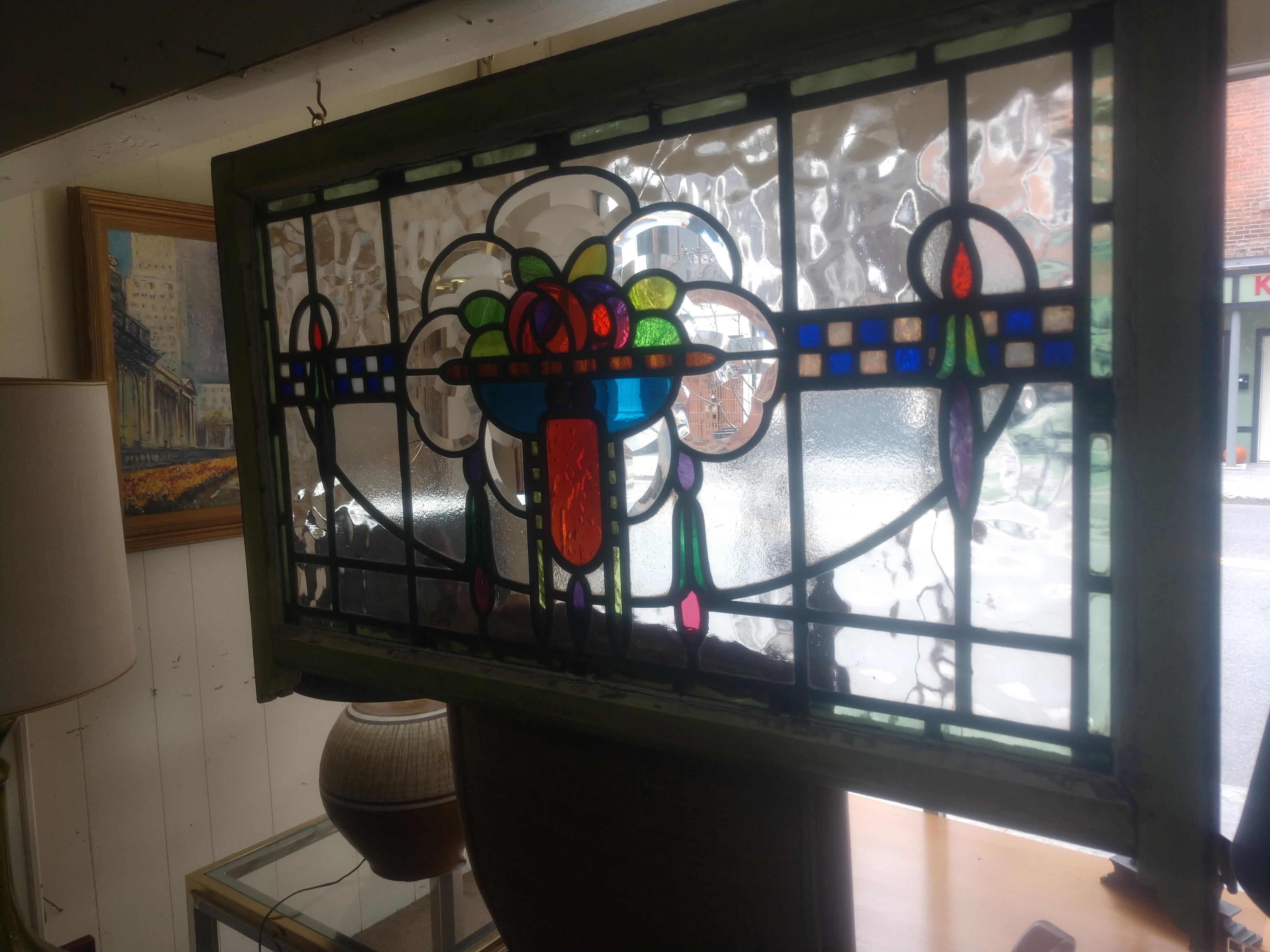 Art Deco circa 1925 Leaded and Stained Glass Window 7
