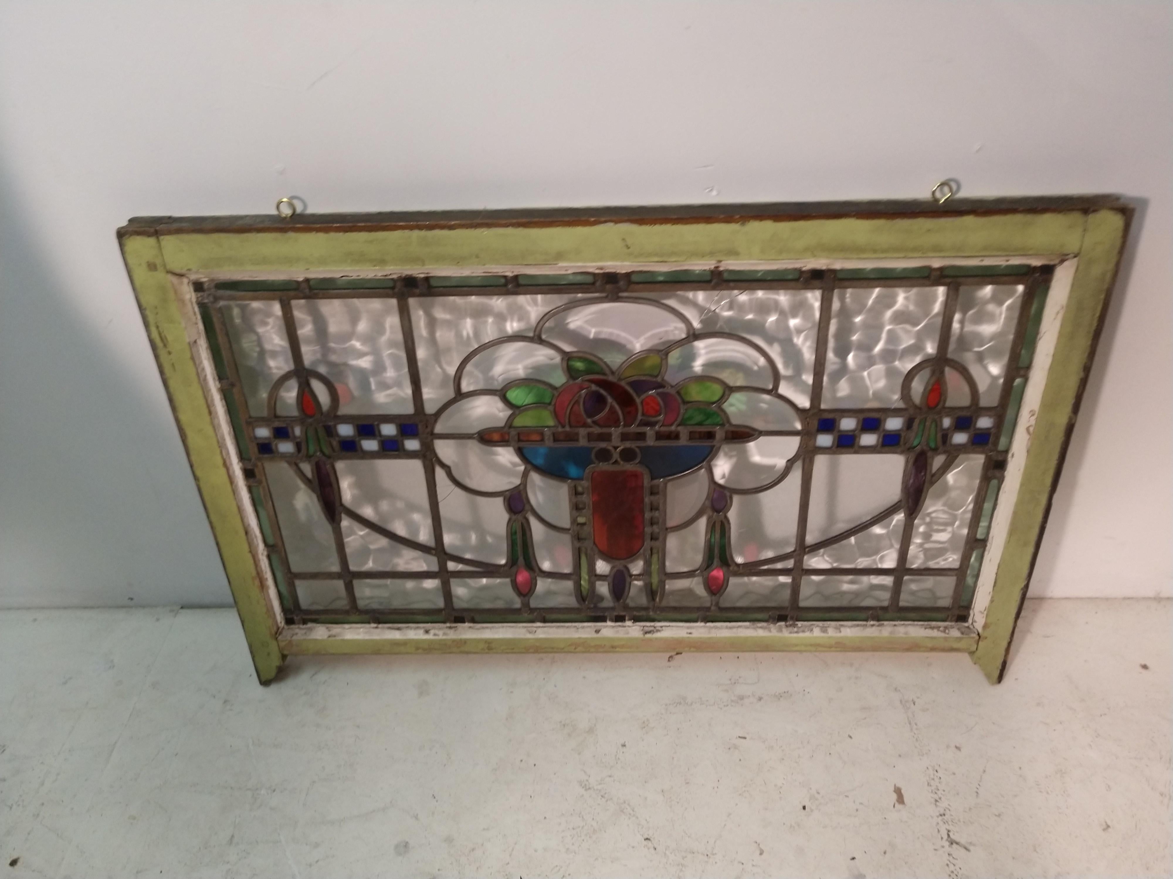 American Art Deco circa 1925 Leaded and Stained Glass Window
