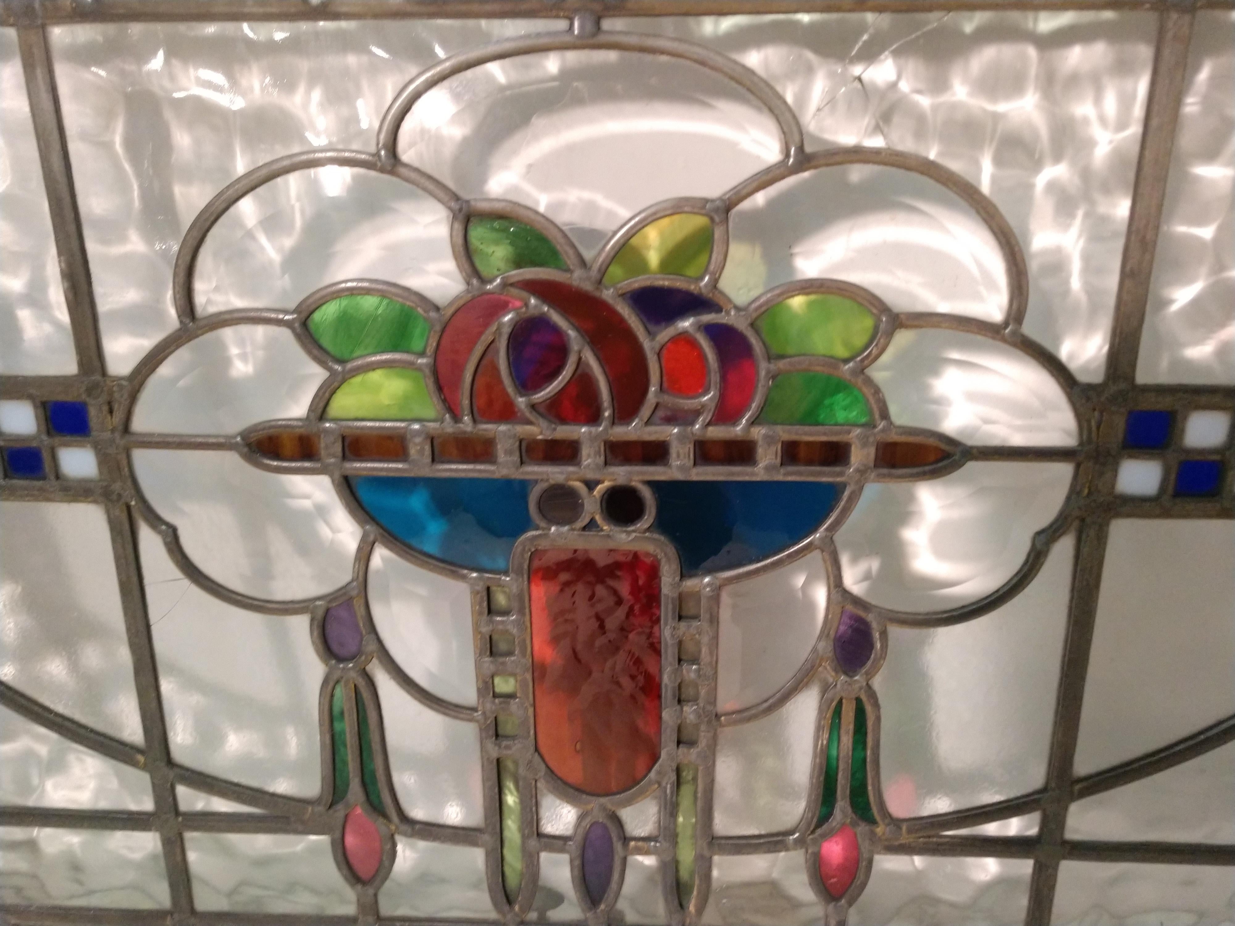 Hand-Crafted Art Deco circa 1925 Leaded and Stained Glass Window