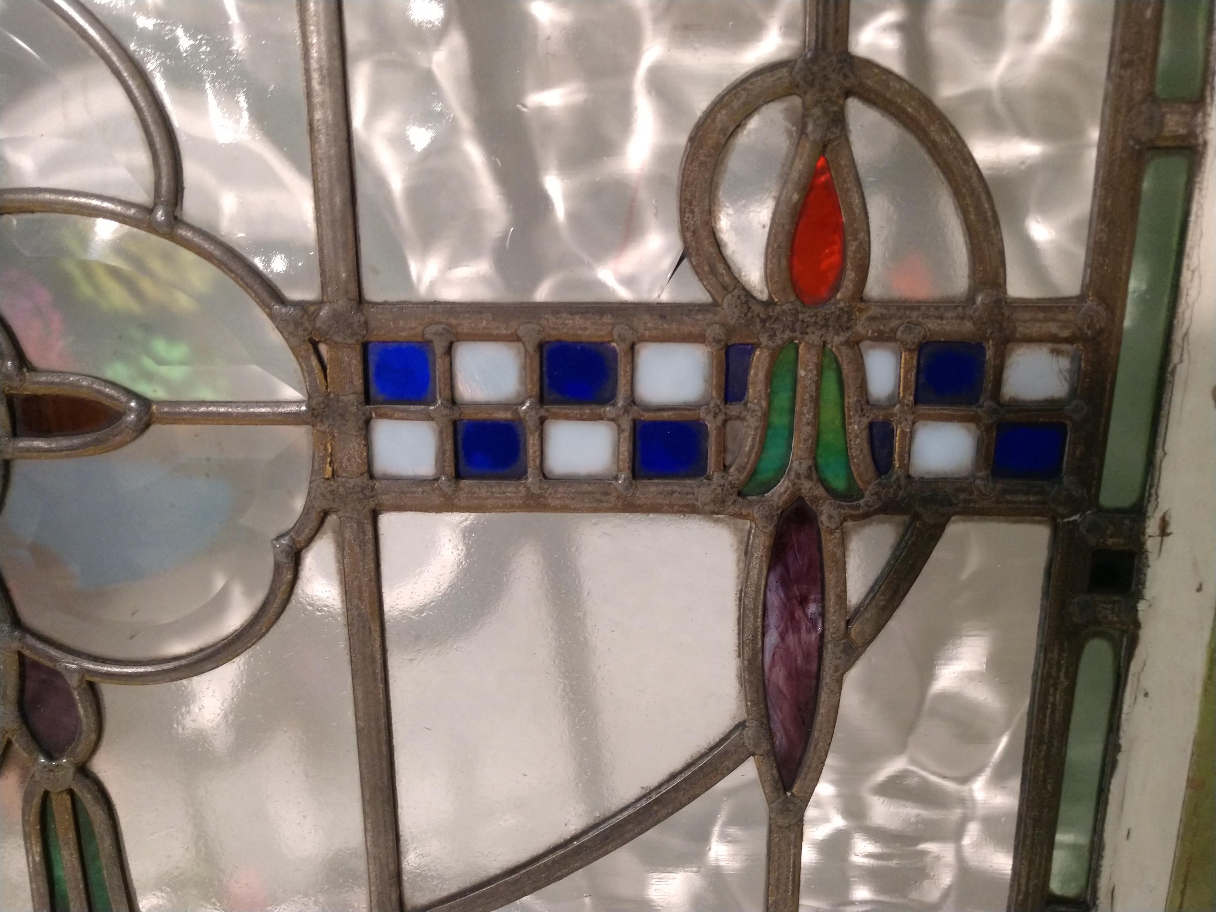 Art Glass Art Deco circa 1925 Leaded and Stained Glass Window