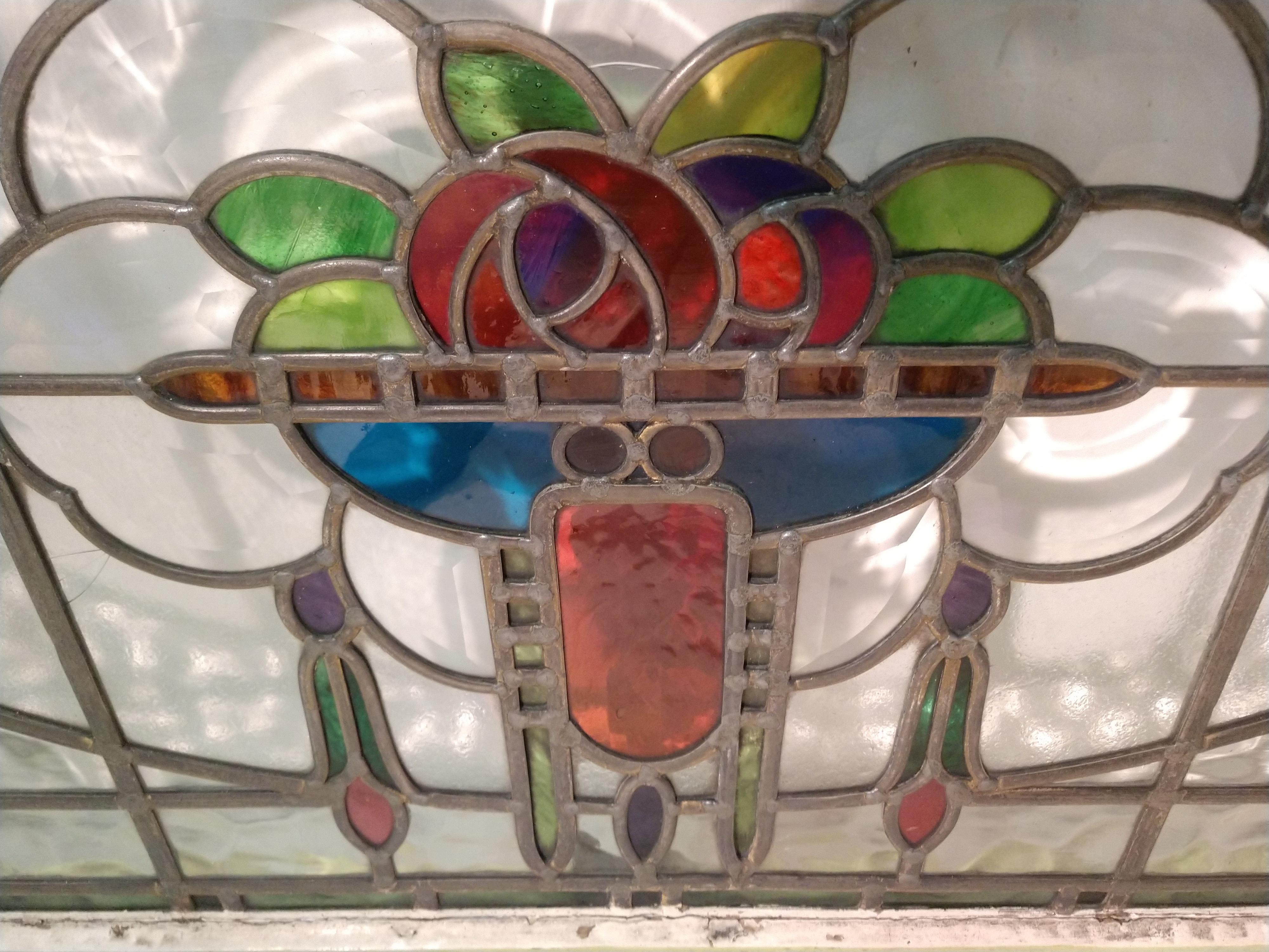 Art Deco circa 1925 Leaded and Stained Glass Window 1