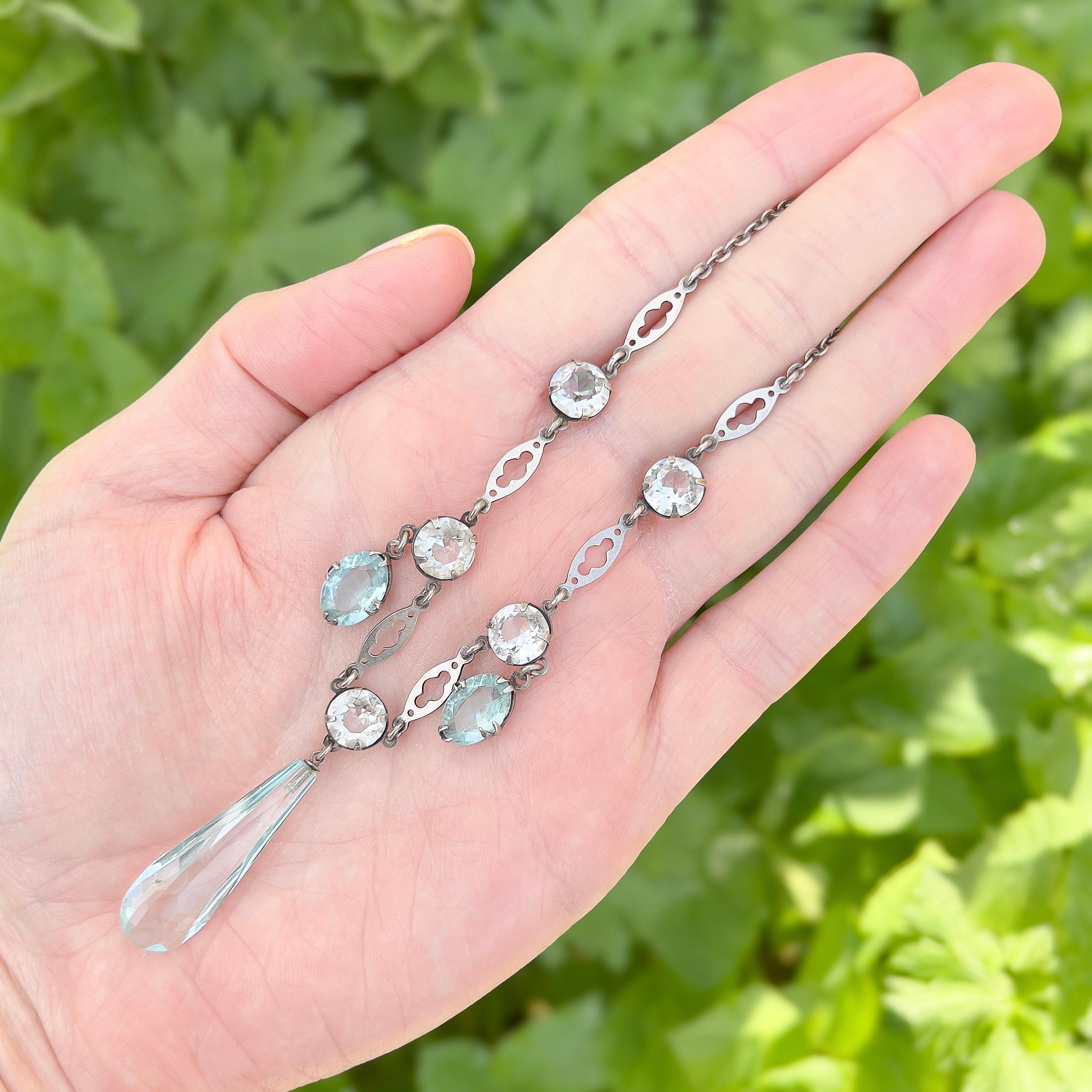 Art Deco c.1930 Crystal and Aquamarine Glass Vintage Necklace In Good Condition In Skelmersdale, GB