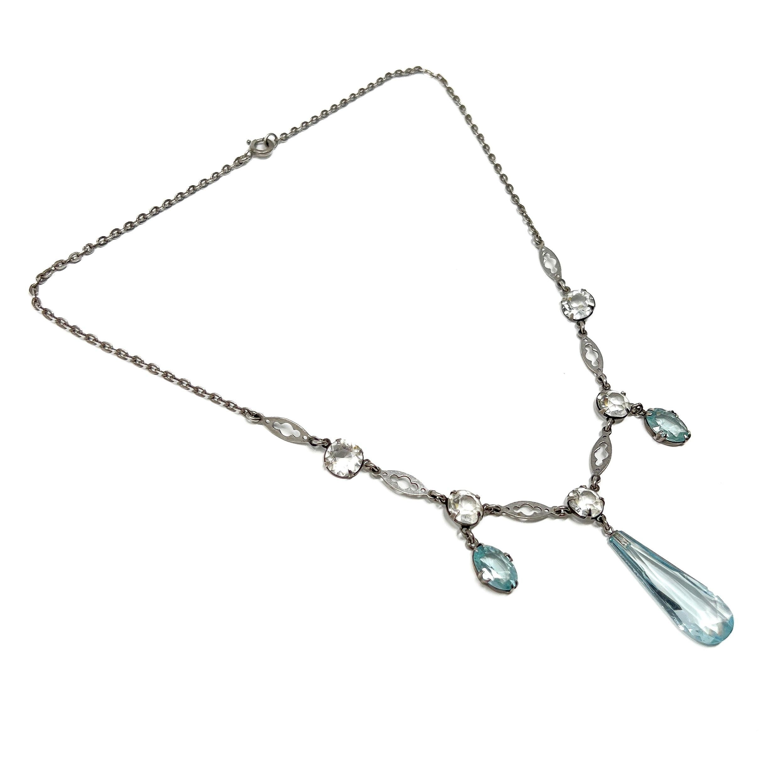 Women's Art Deco c.1930 Crystal and Aquamarine Glass Vintage Necklace