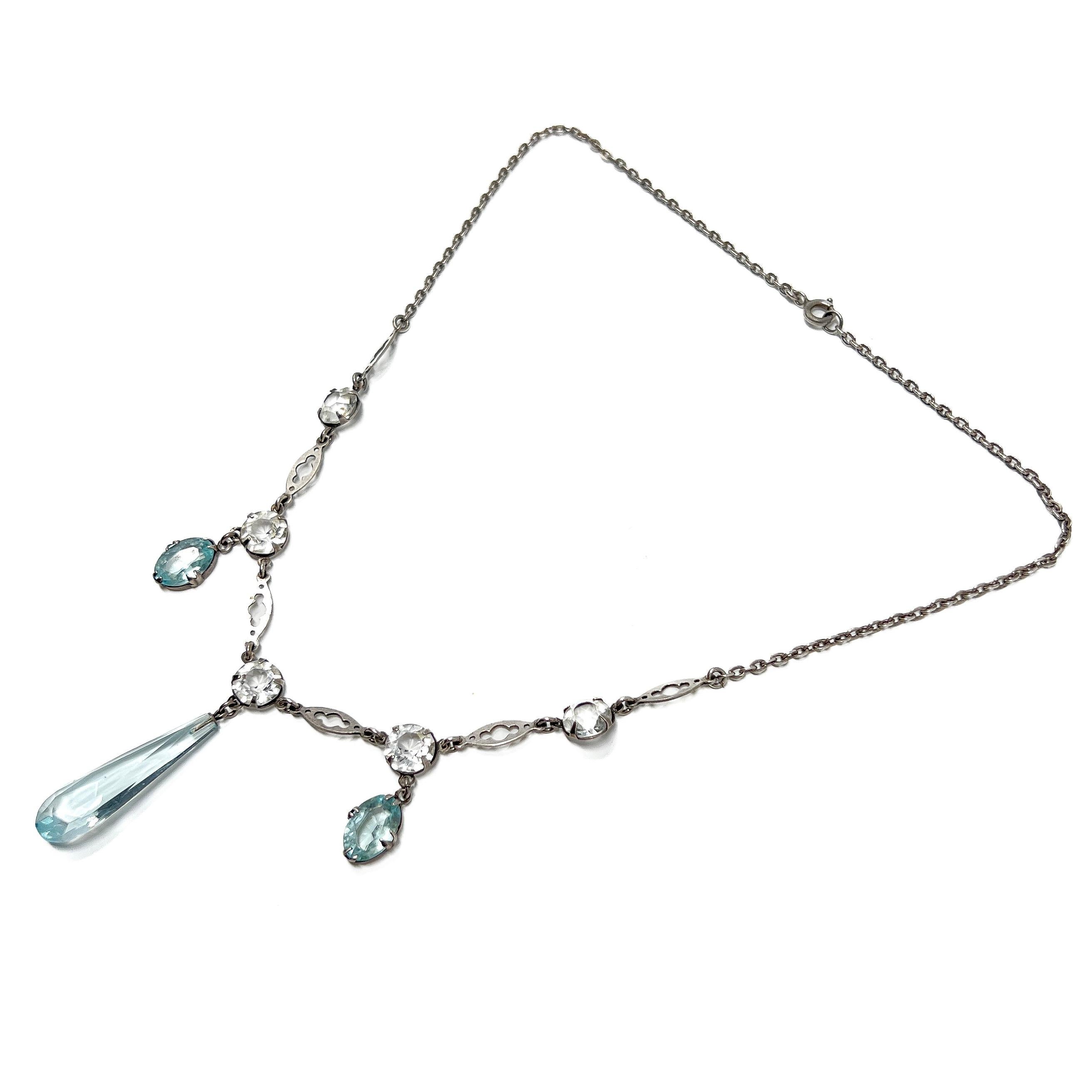 Art Deco c.1930 Crystal and Aquamarine Glass Vintage Necklace 1