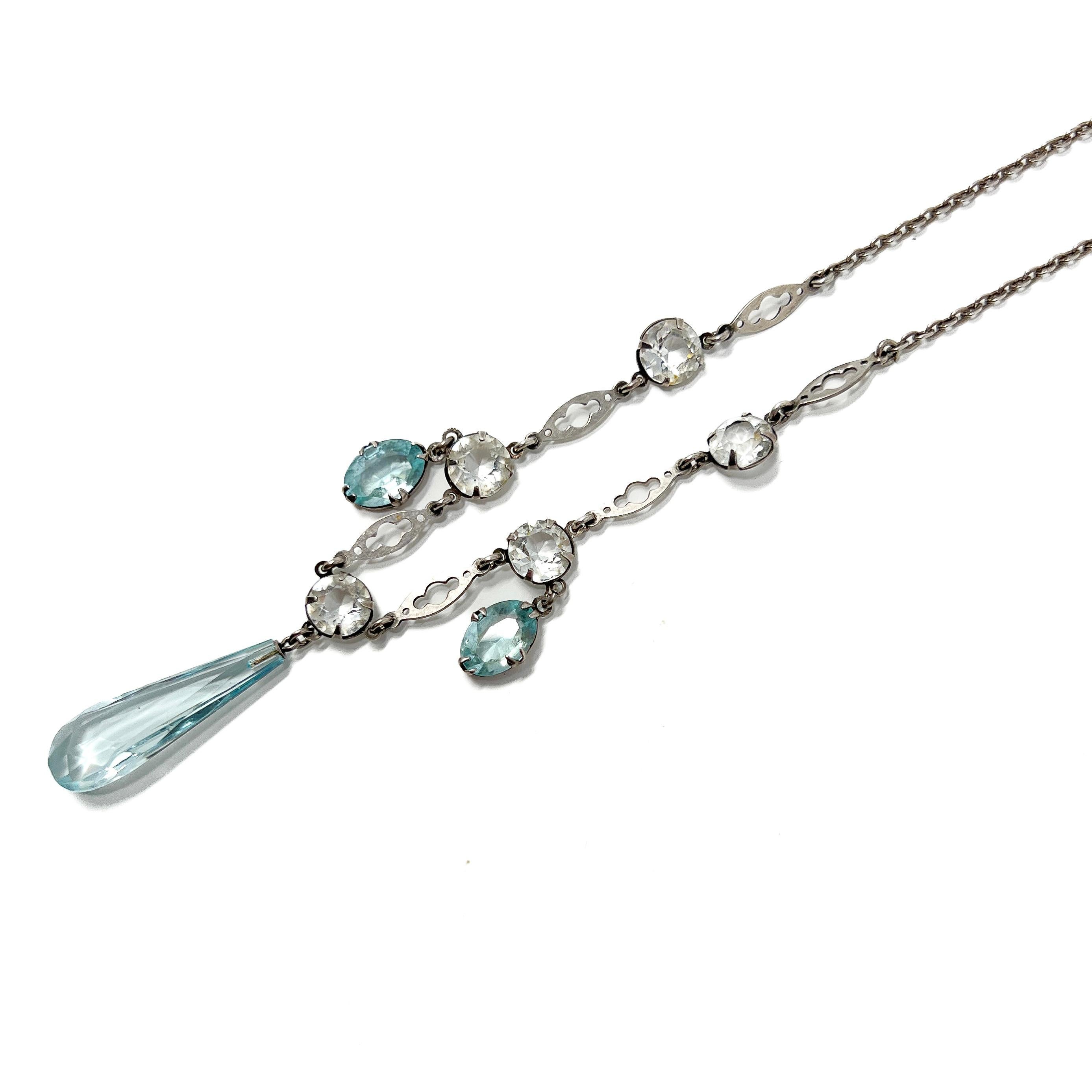 Art Deco c.1930 Crystal and Aquamarine Glass Vintage Necklace 2
