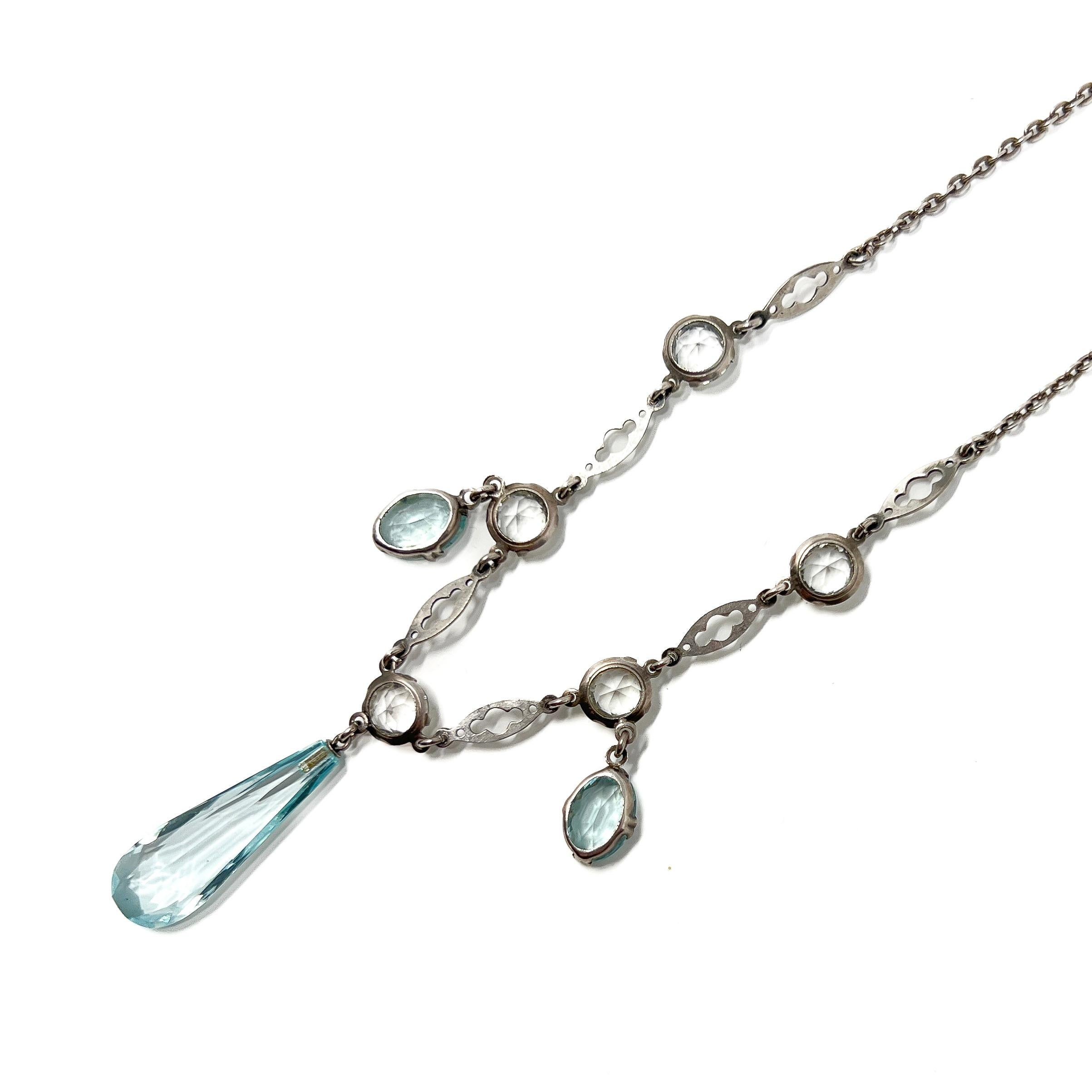 Art Deco c.1930 Crystal and Aquamarine Glass Vintage Necklace 3