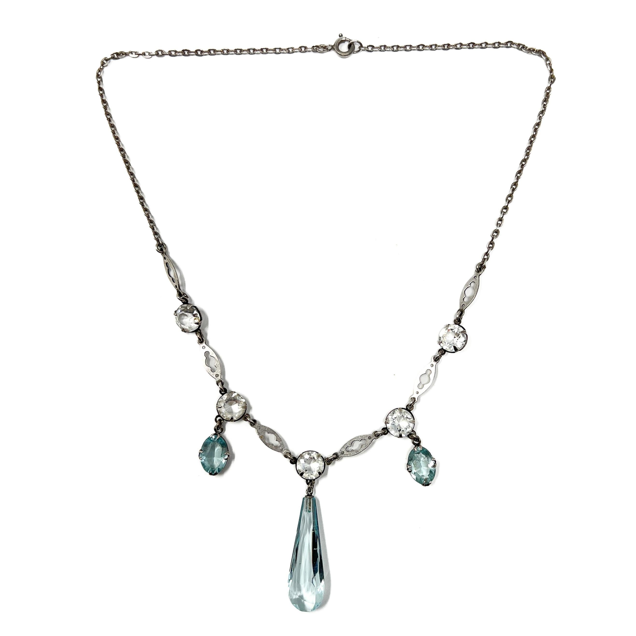 Art Deco c.1930 Crystal and Aquamarine Glass Vintage Necklace