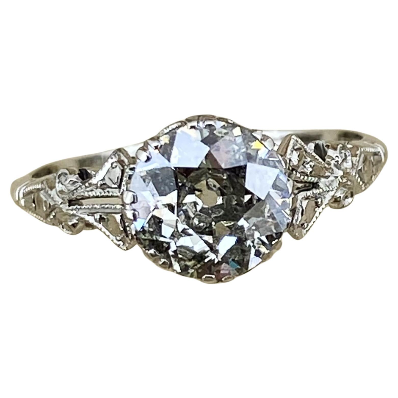 Art-Deco c1930
s 1.60ct Old Cut Diamond Solitaire 18K White Gold Platinum Ring