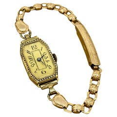 Art-Deco c1930's 18K Gold Schwarz Emaille Tonneau Swiss Ladies' Cocktail Watch
