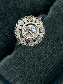 Art-Deco c1930's 18K White Gold & 0.35ct Old-European Cut Diamond Cluster Ring